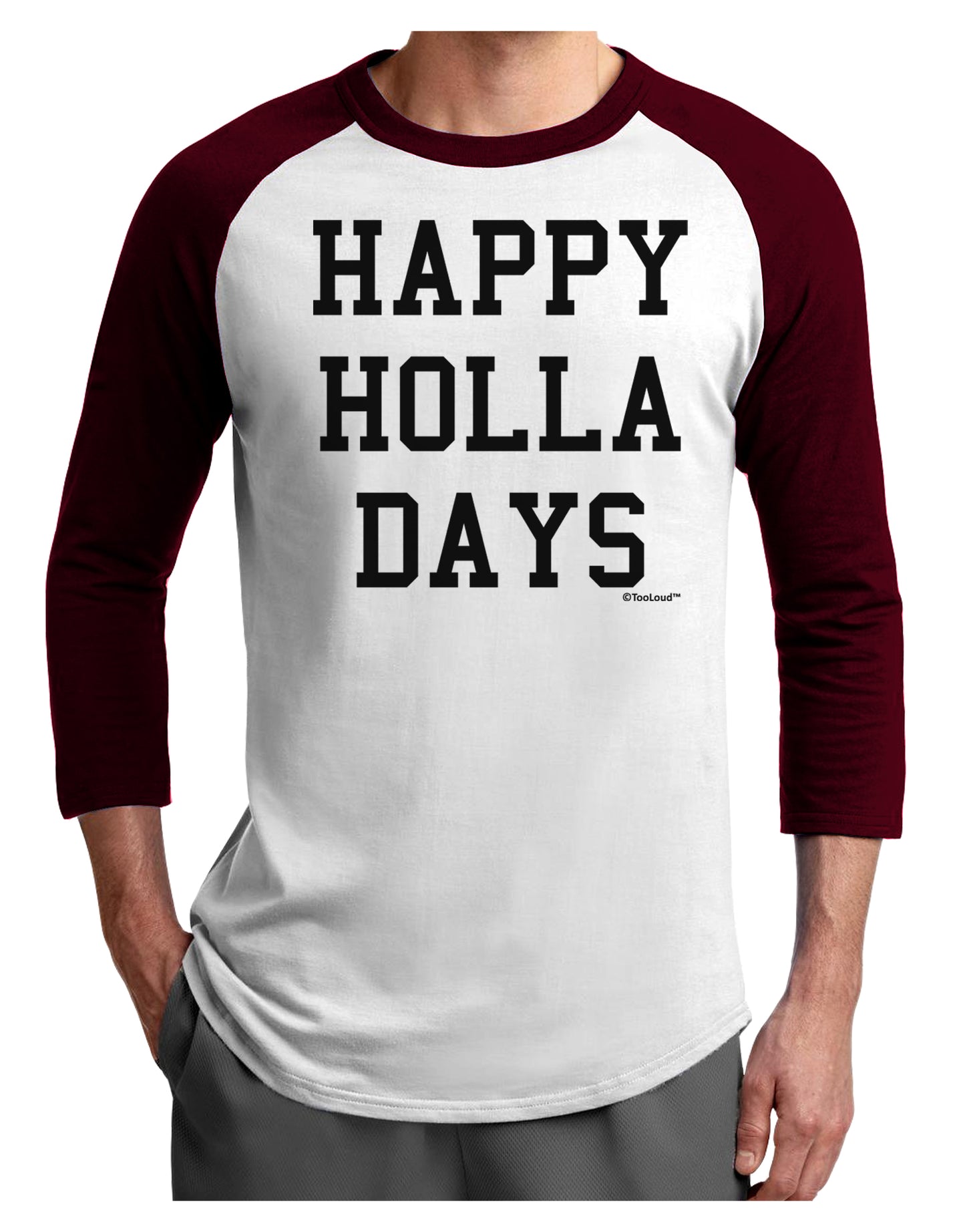Happy Holla Days Text Adult Raglan Shirt by TooLoud-TooLoud-White-Cardinal-X-Small-Davson Sales