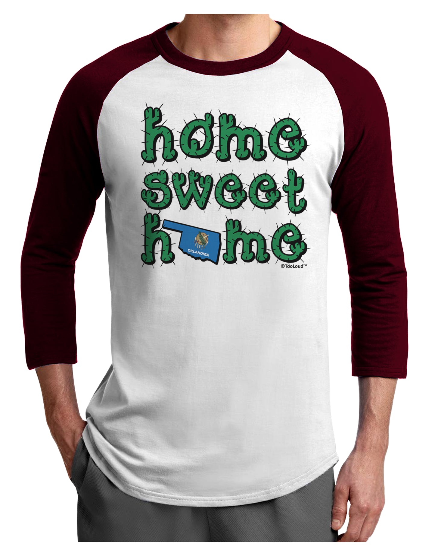 Home Sweet Home - Oklahoma - Cactus and State Flag Adult Raglan Shirt by TooLoud-TooLoud-White-Cardinal-X-Small-Davson Sales