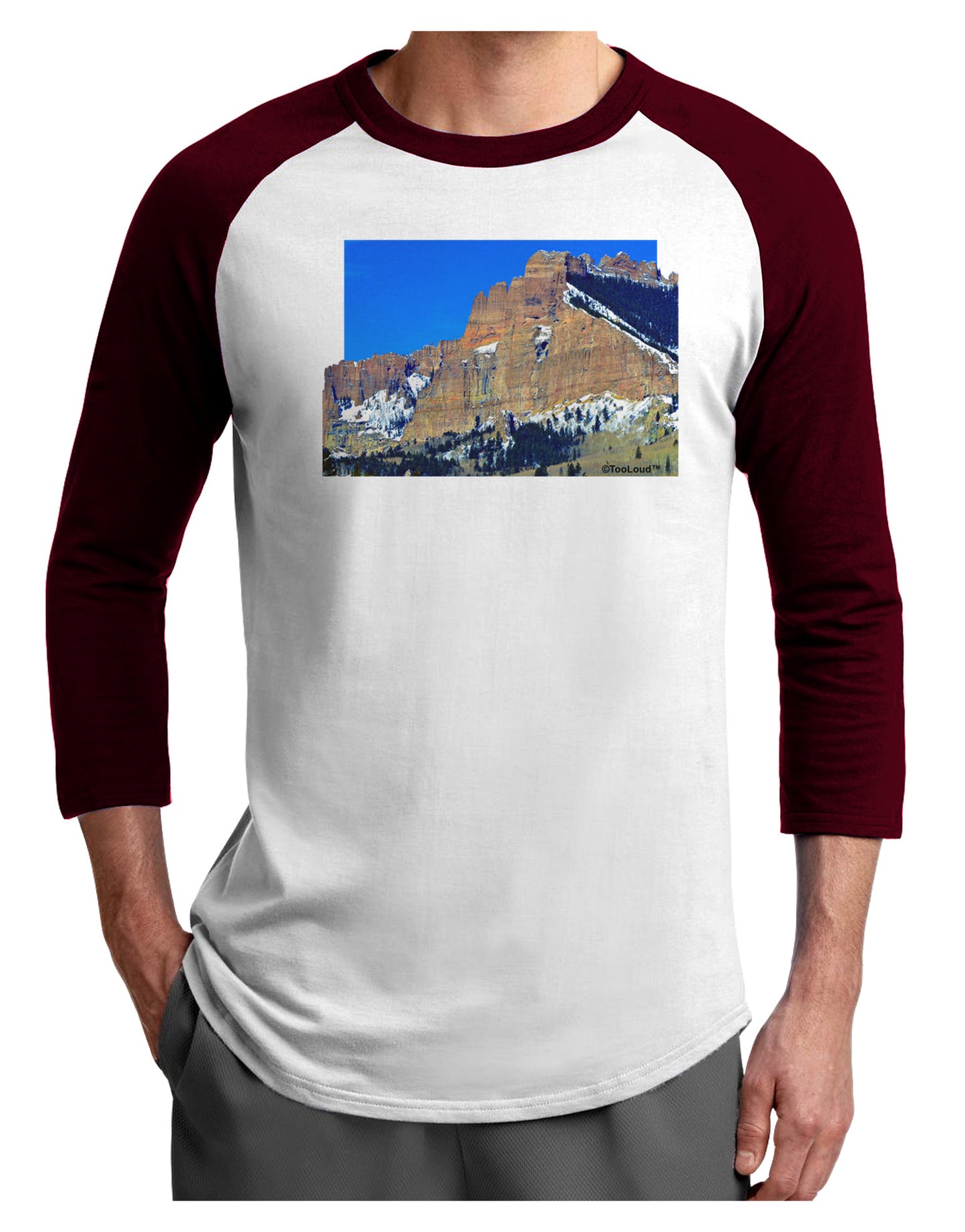 Colorado Snowy Mountains Cutout Adult Raglan Shirt-Raglan Shirt-TooLoud-White-Cardinal-X-Small-Davson Sales