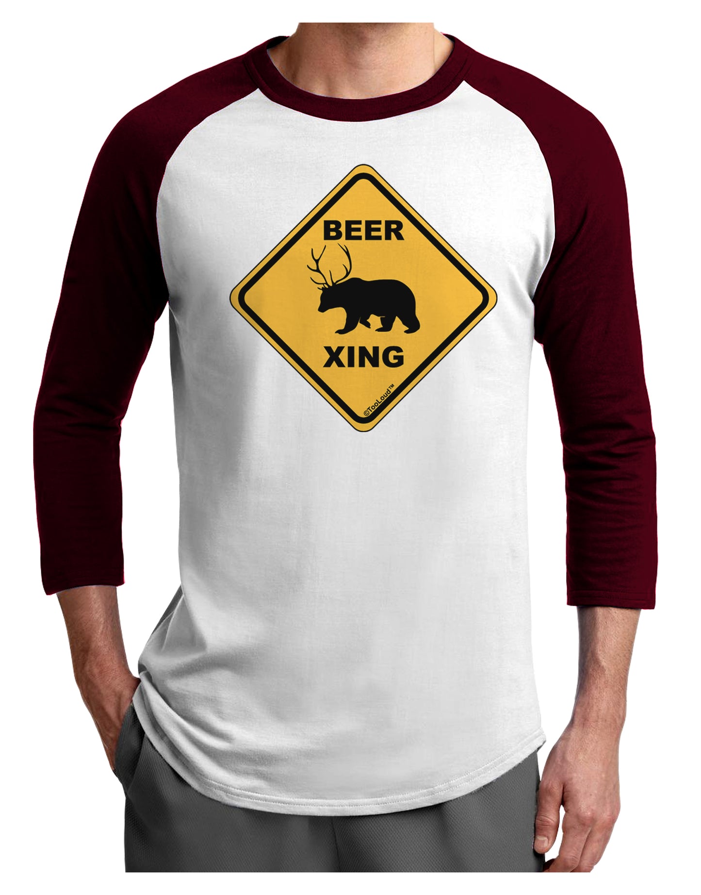 Beer Xing Adult Raglan Shirt-TooLoud-White-Cardinal-X-Small-Davson Sales