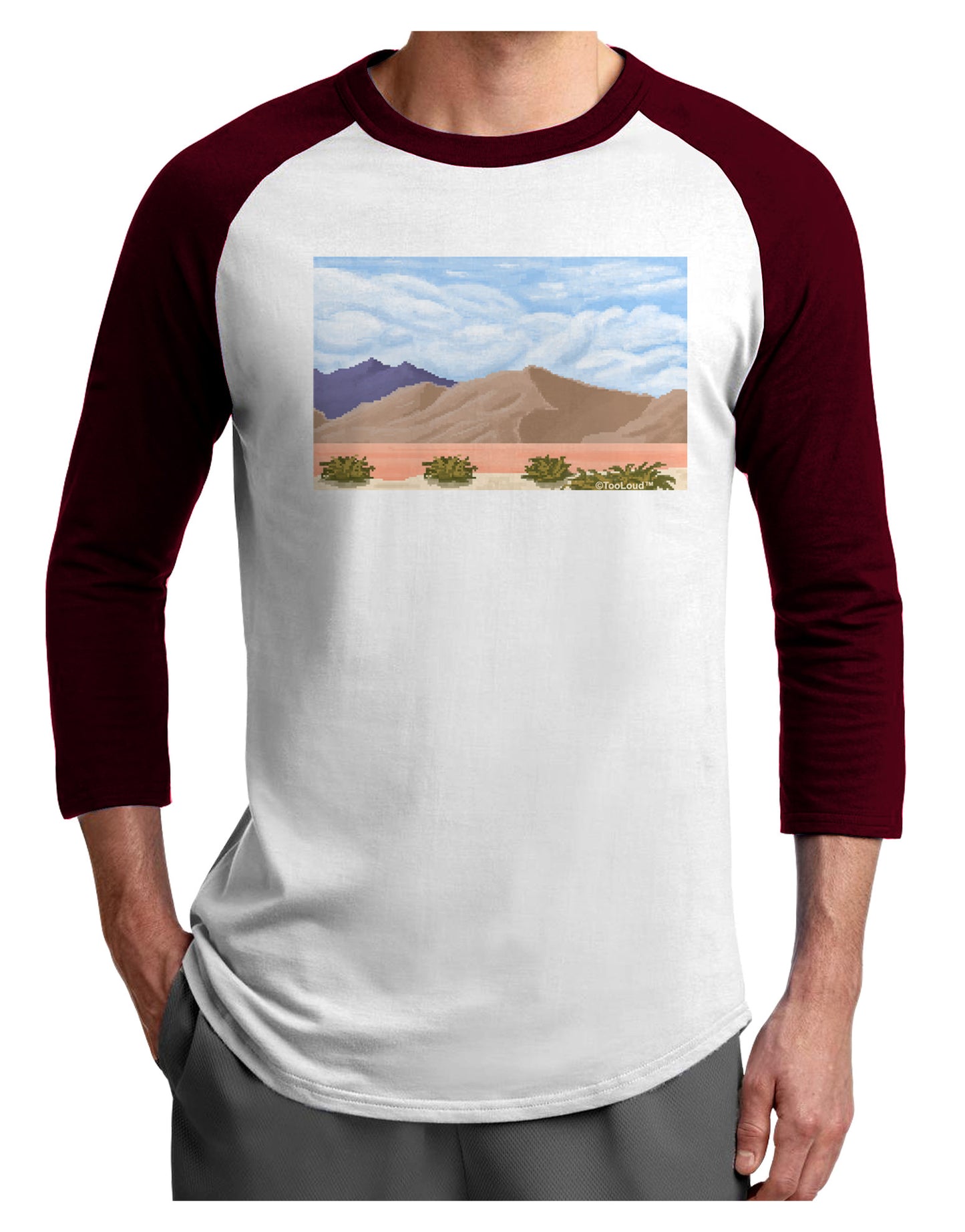 Pixel Landscape - Desert Adult Raglan Shirt-TooLoud-White-Cardinal-X-Small-Davson Sales