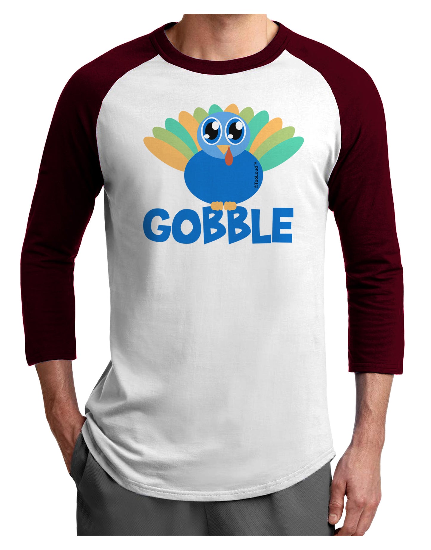 Cute Gobble Turkey Blue Adult Raglan Shirt-Raglan Shirt-TooLoud-White-Cardinal-X-Small-Davson Sales
