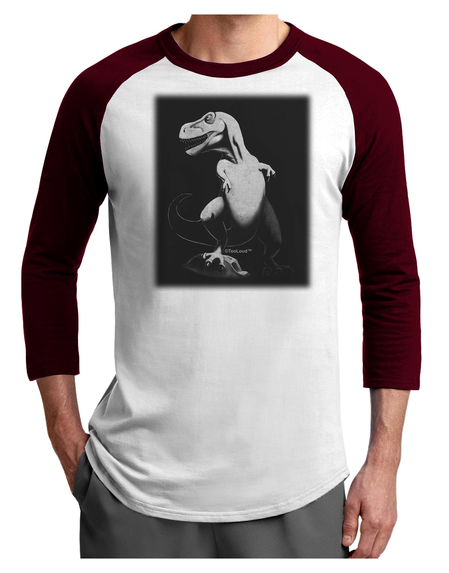 Tyrannosaurus Rex Design - Grayscale Adult Raglan Shirt by TooLoud-TooLoud-White-Cardinal-X-Small-Davson Sales