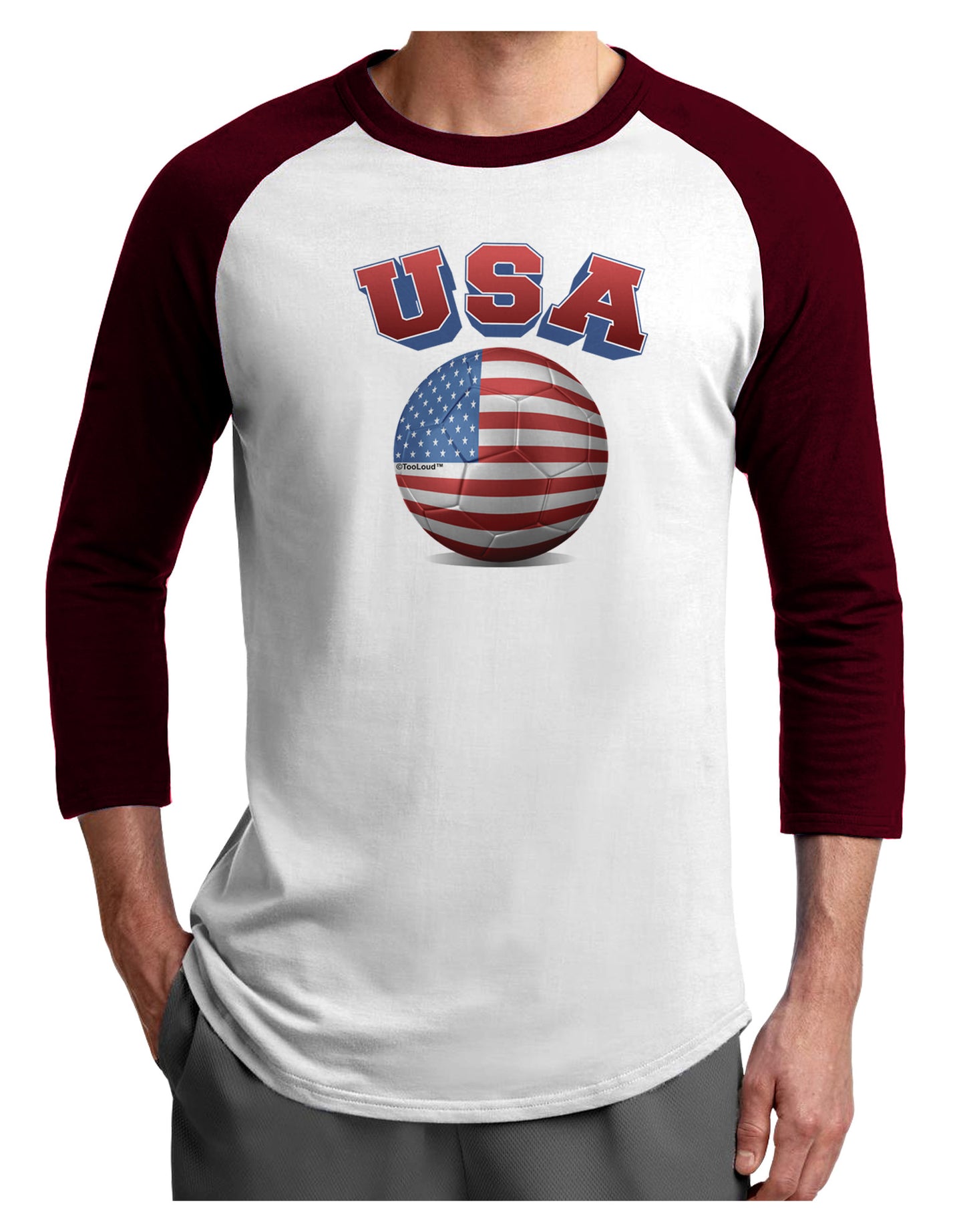 Soccer Ball Flag - USA Adult Raglan Shirt-Raglan Shirt-TooLoud-White-Cardinal-X-Small-Davson Sales