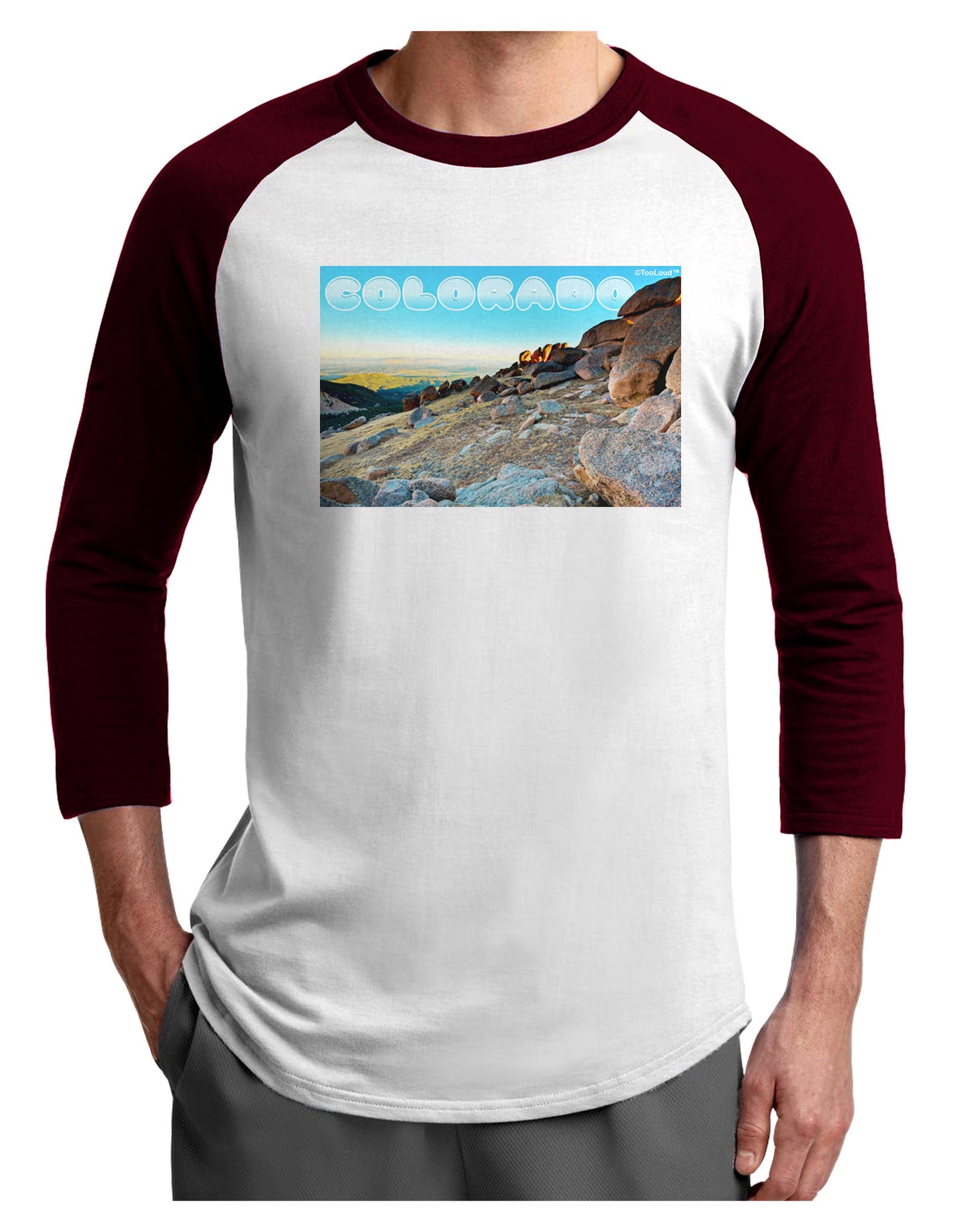 CO Rockies View with Text Adult Raglan Shirt-Raglan Shirt-TooLoud-White-Cardinal-X-Small-Davson Sales