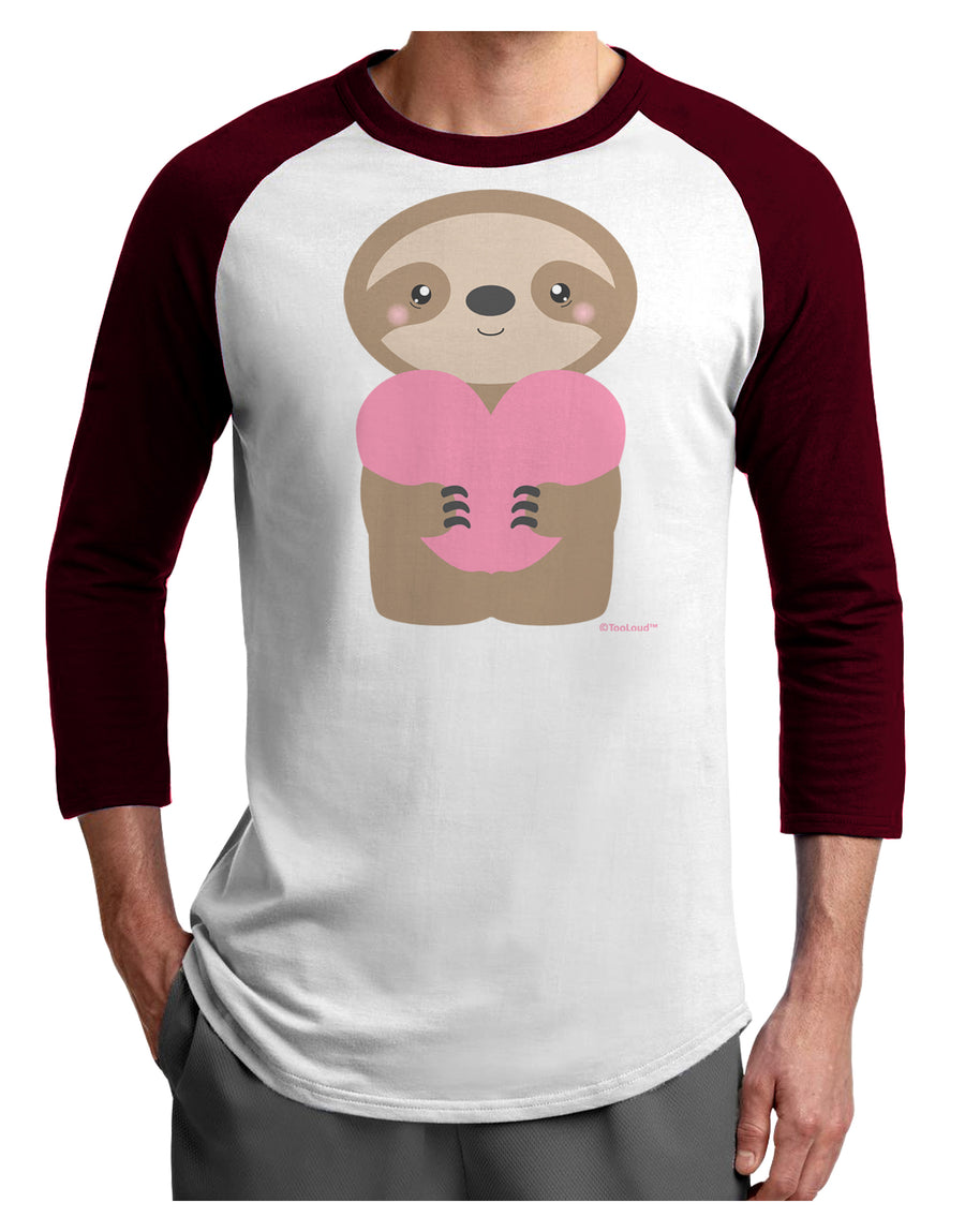 Cute Valentine Sloth Holding Heart Adult Raglan Shirt by TooLoud-TooLoud-White-Black-X-Small-Davson Sales