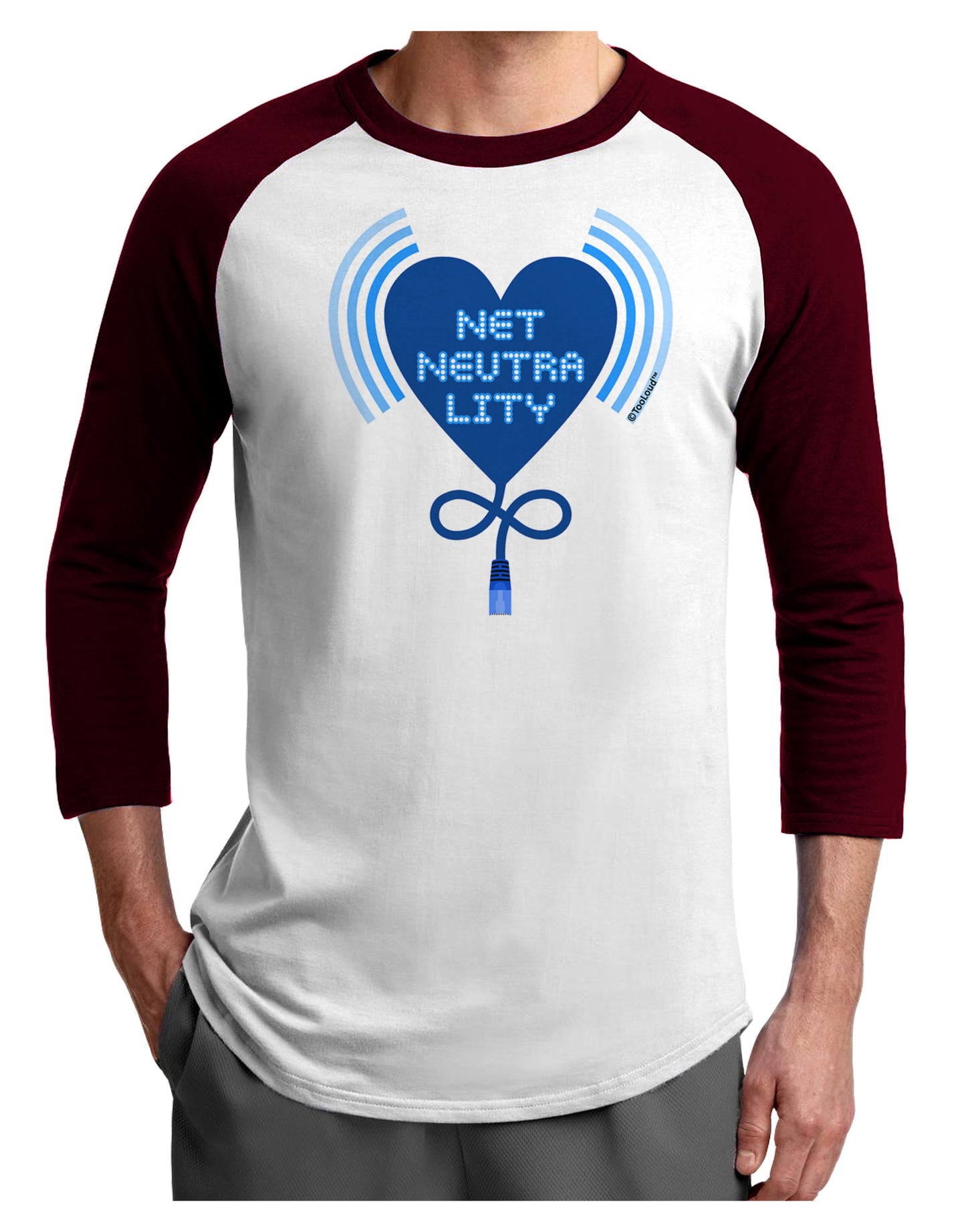 Heart Net Neutrality Adult Raglan Shirt-TooLoud-White-Cardinal-X-Small-Davson Sales