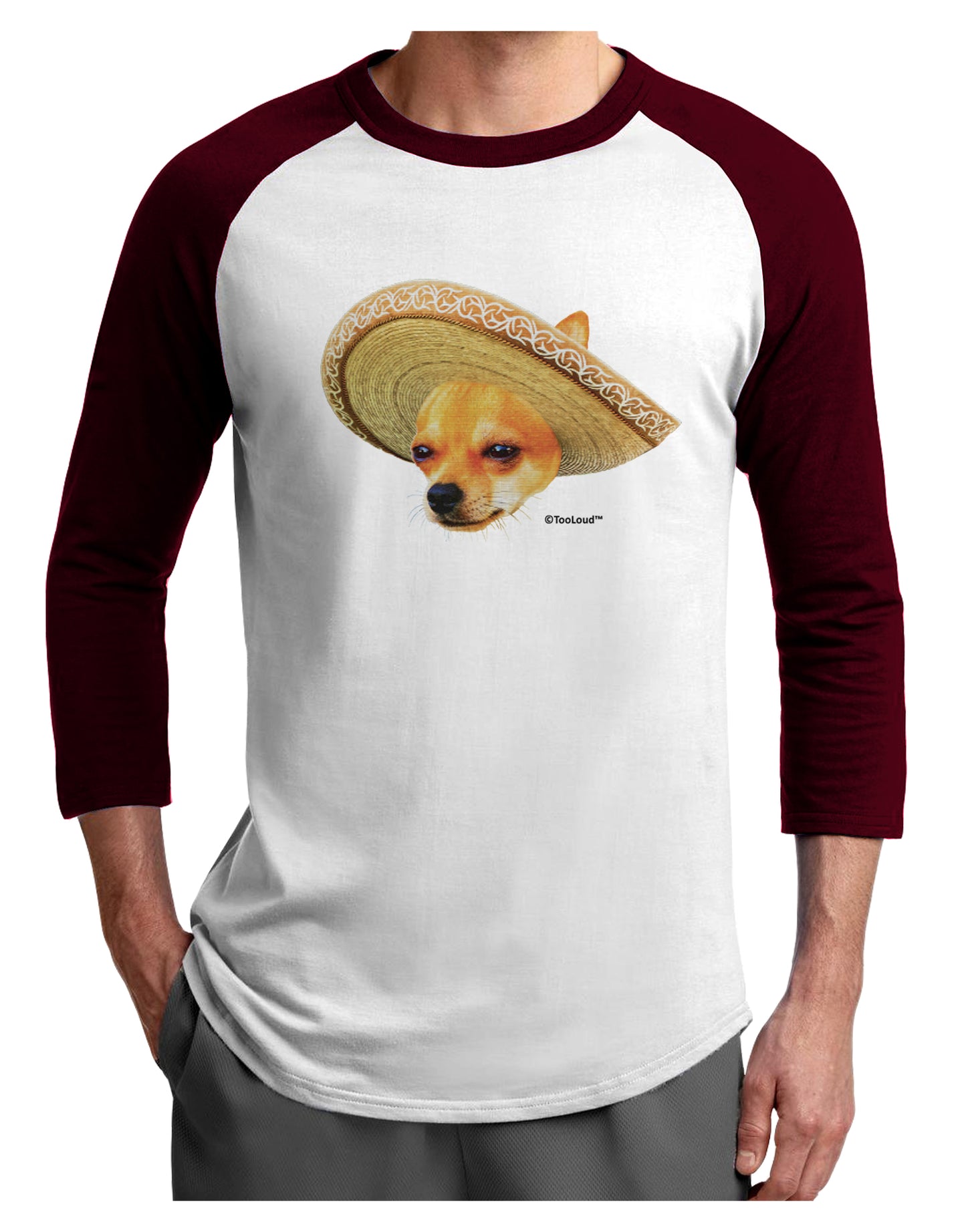Chihuahua Dog with Sombrero - Patchwork Design Adult Raglan Shirt by TooLoud-TooLoud-White-Cardinal-X-Small-Davson Sales
