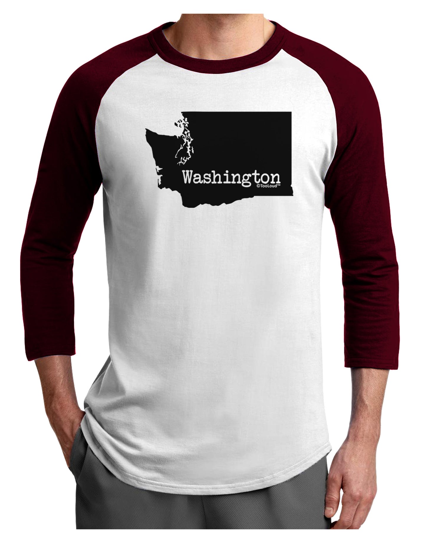 Washington - United States Shape Adult Raglan Shirt-Raglan Shirt-TooLoud-White-Cardinal-X-Small-Davson Sales