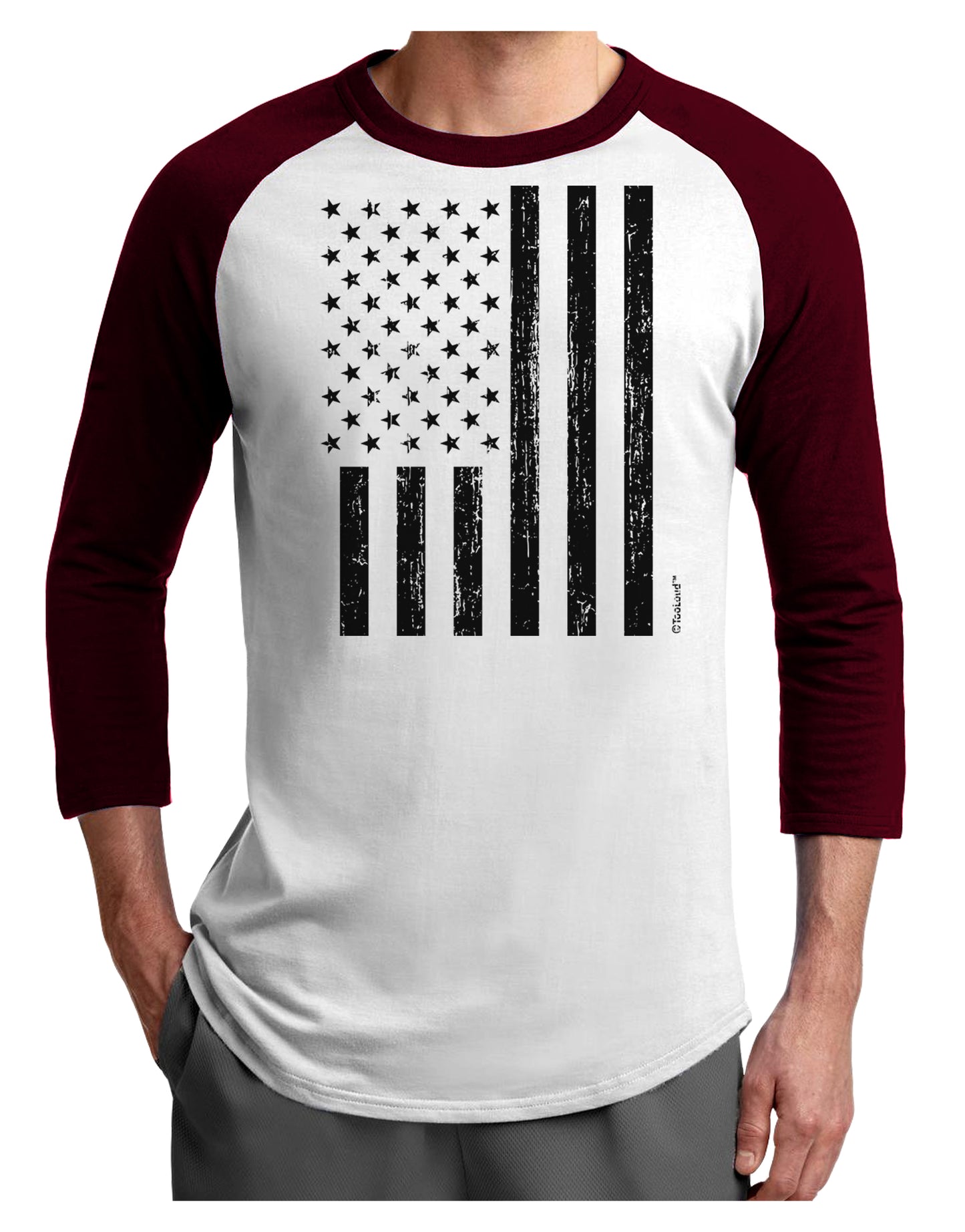 Stamp Style American Flag - Distressed Adult Raglan Shirt by TooLoud-TooLoud-White-Cardinal-X-Small-Davson Sales