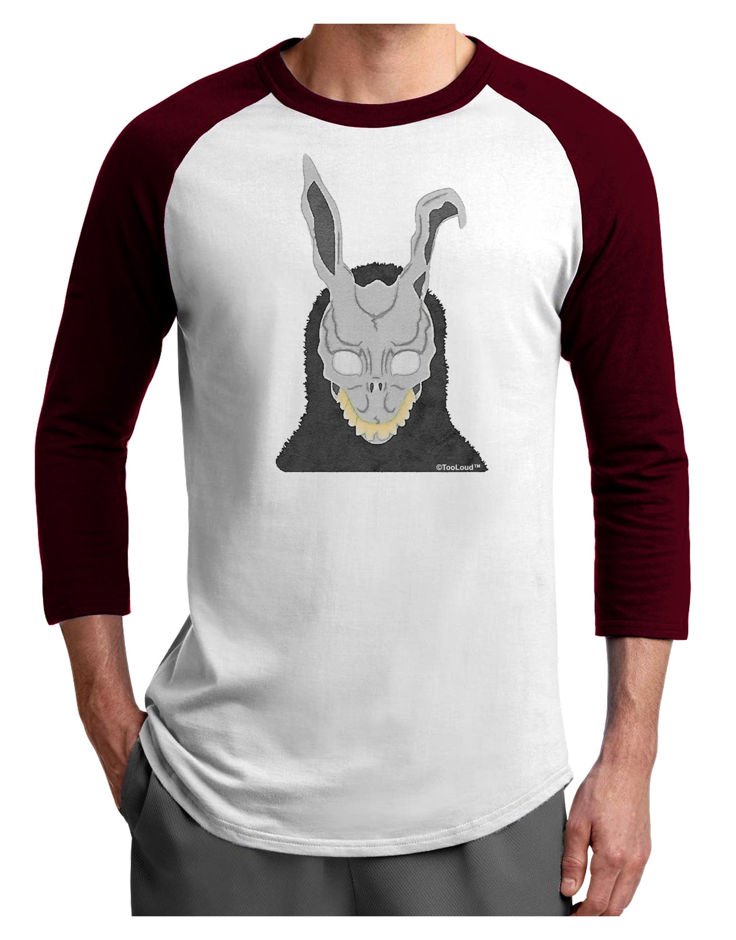 Scary Buny Face Watercolor Adult Raglan Shirt-TooLoud-White-Cardinal-X-Small-Davson Sales