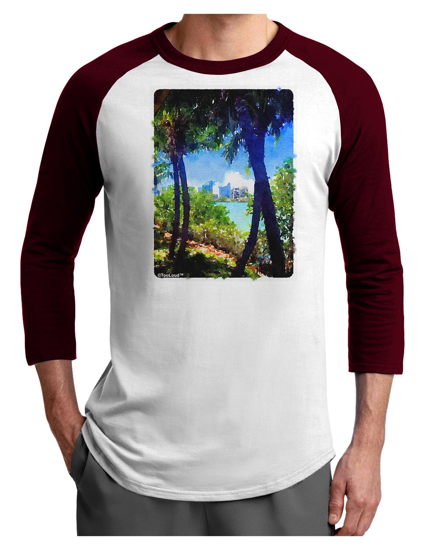 Tropical Skyline Adult Raglan Shirt-TooLoud-White-Cardinal-X-Small-Davson Sales