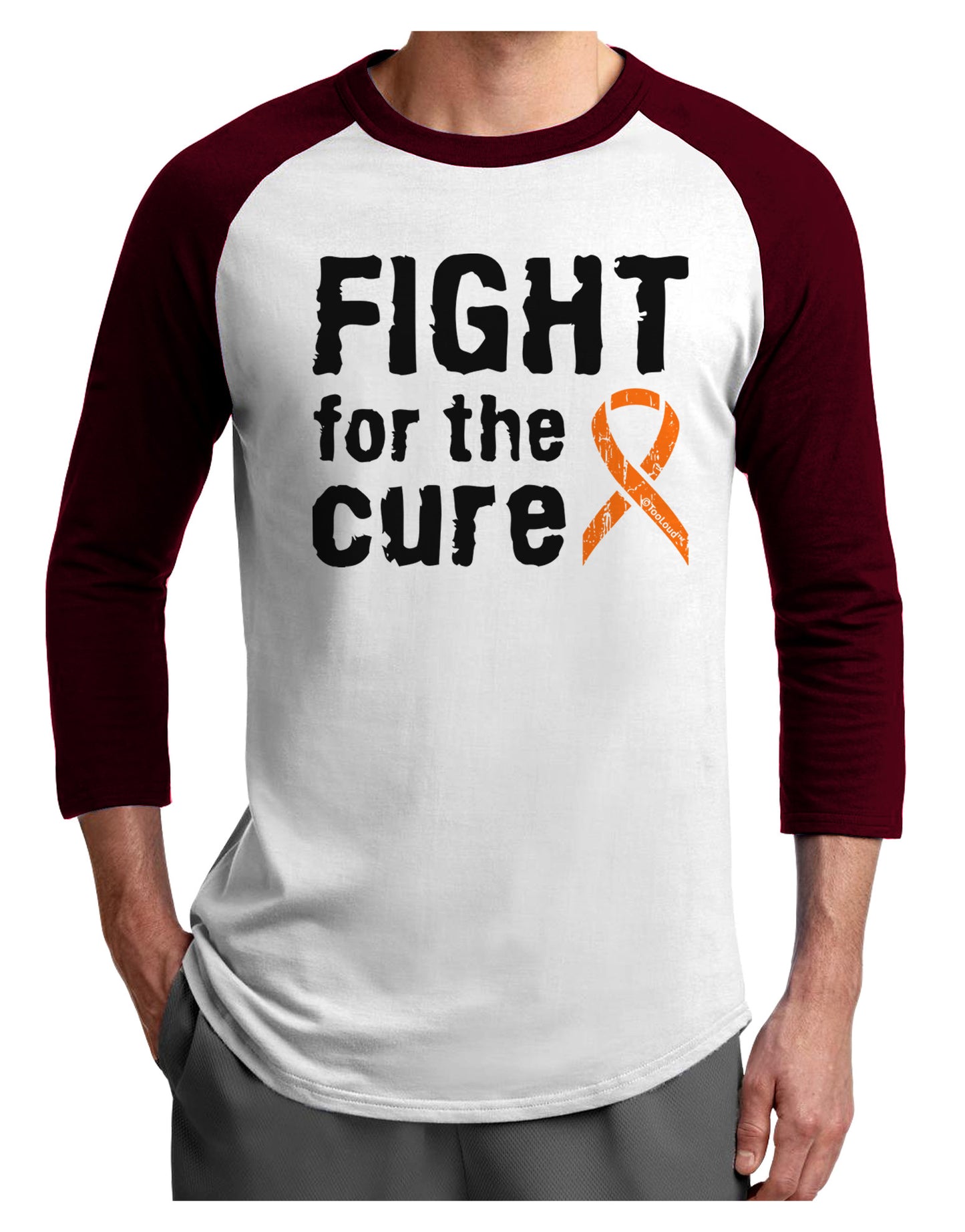 Fight for the Cure - Orange Ribbon Leukemia Adult Raglan Shirt-TooLoud-White-Cardinal-X-Small-Davson Sales