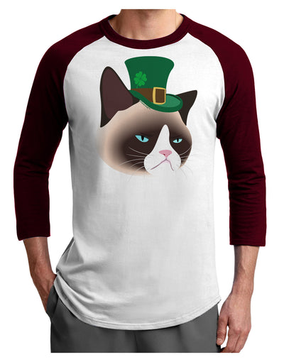 Leprechaun Disgruntled Cat Adult Raglan Shirt-TooLoud-White-Cardinal-X-Small-Davson Sales
