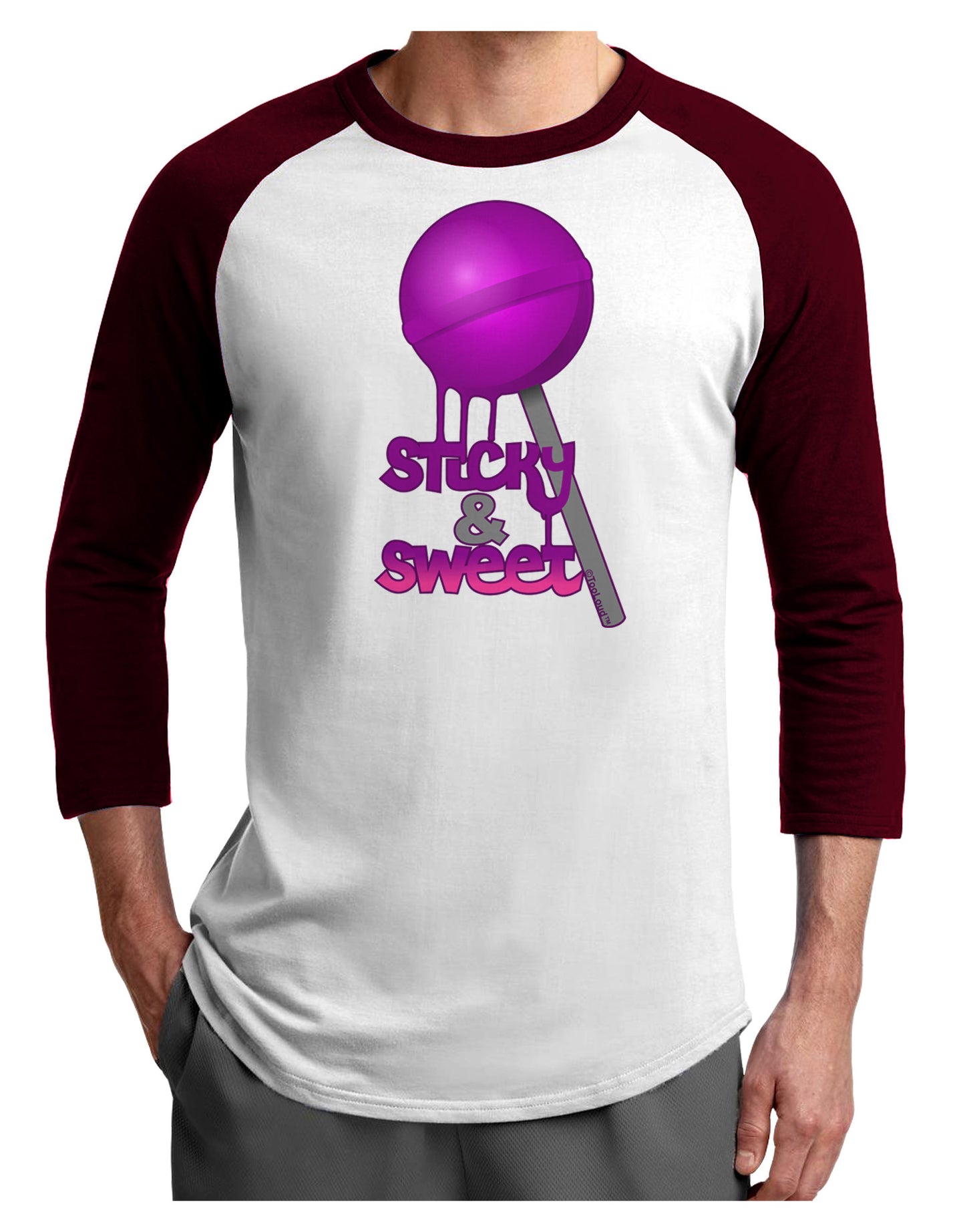 Sticky & Sweet Lollipop Adult Raglan Shirt-Raglan Shirt-TooLoud-White-Cardinal-X-Small-Davson Sales