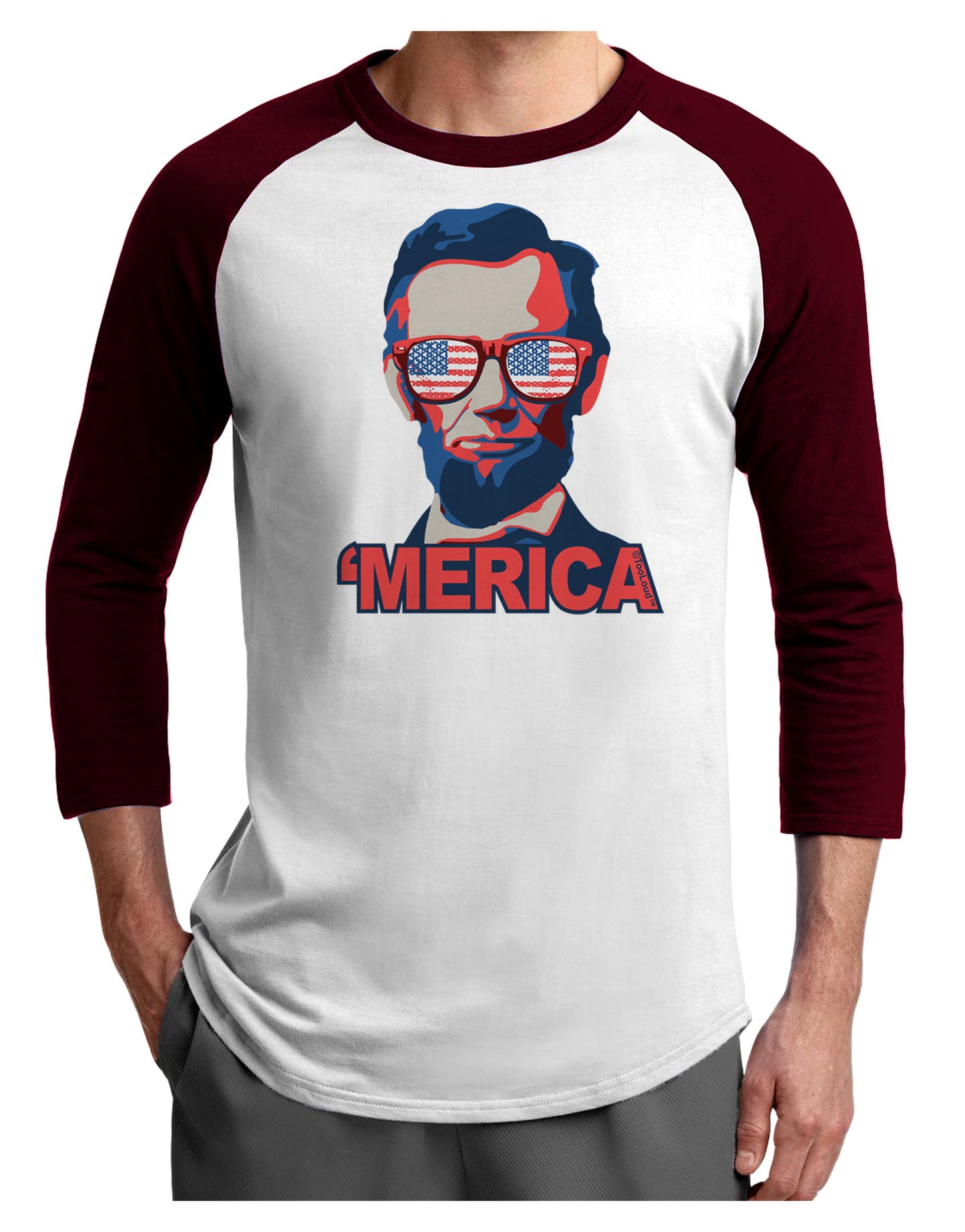 Lincoln Merica Adult Raglan Shirt-Raglan Shirt-TooLoud-White-Cardinal-X-Small-Davson Sales