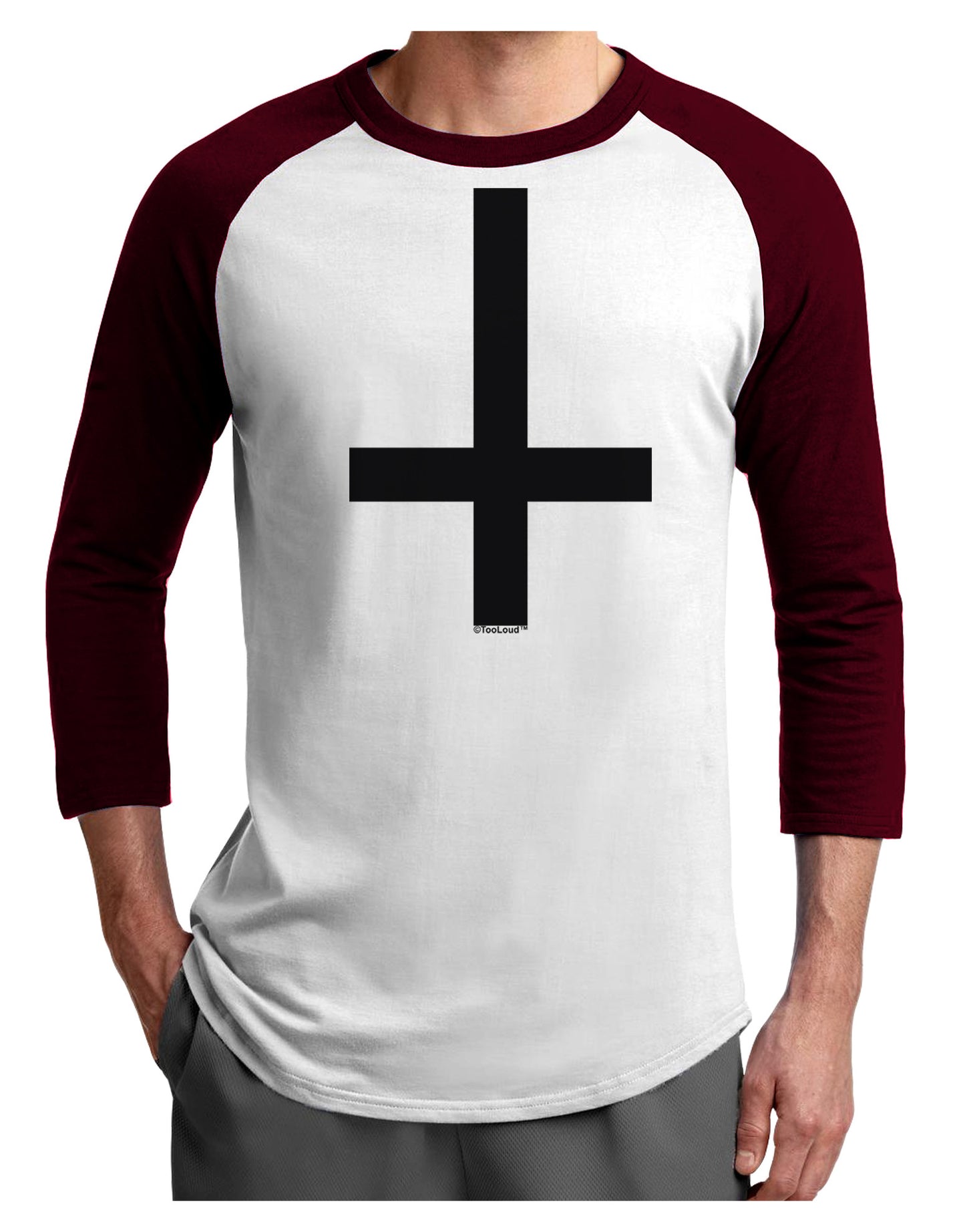 Inverted Cross Adult Raglan Shirt-Raglan Shirt-TooLoud-White-Cardinal-X-Small-Davson Sales