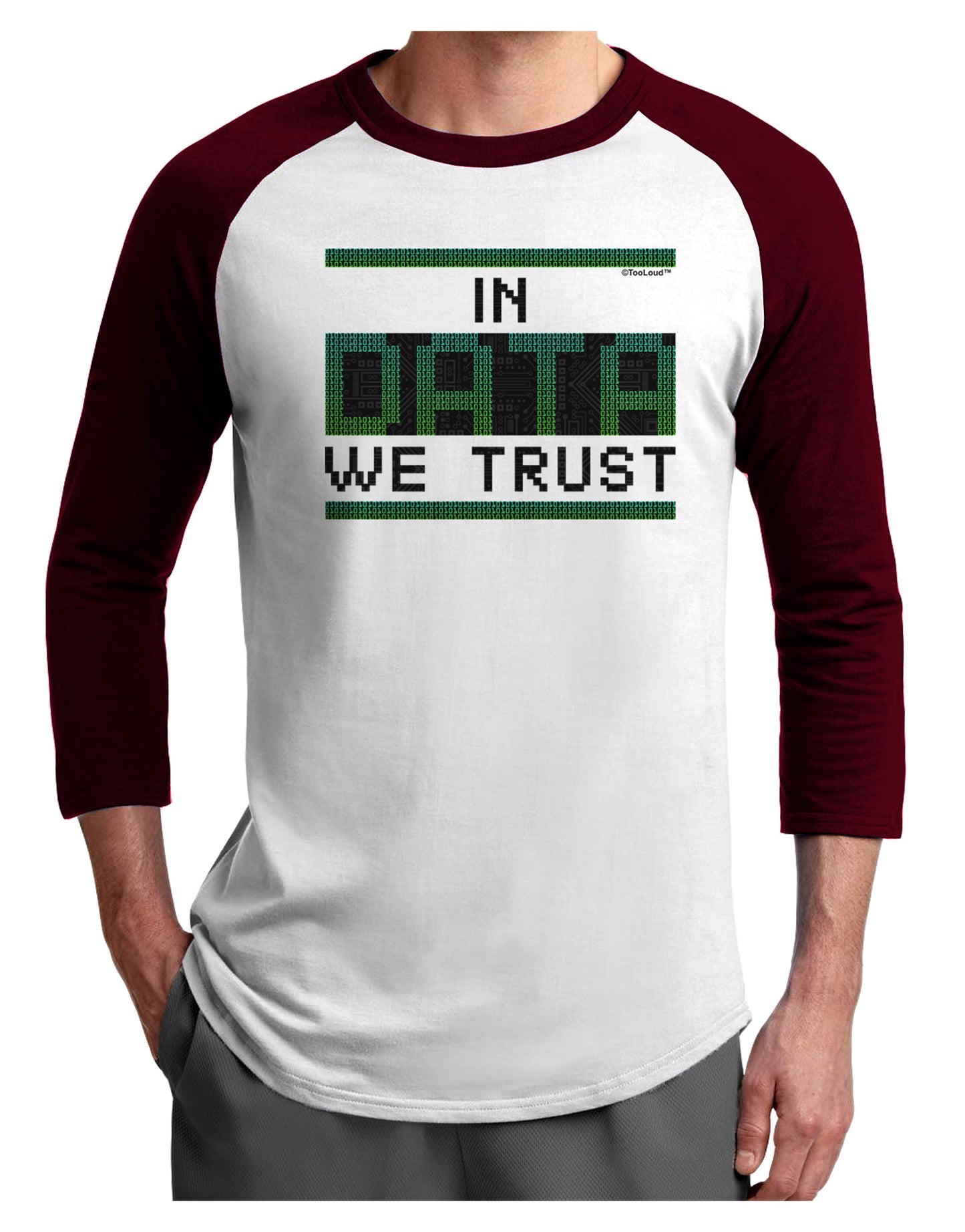 In Data We Trust Adult Raglan Shirt-Raglan Shirt-TooLoud-White-Cardinal-X-Small-Davson Sales