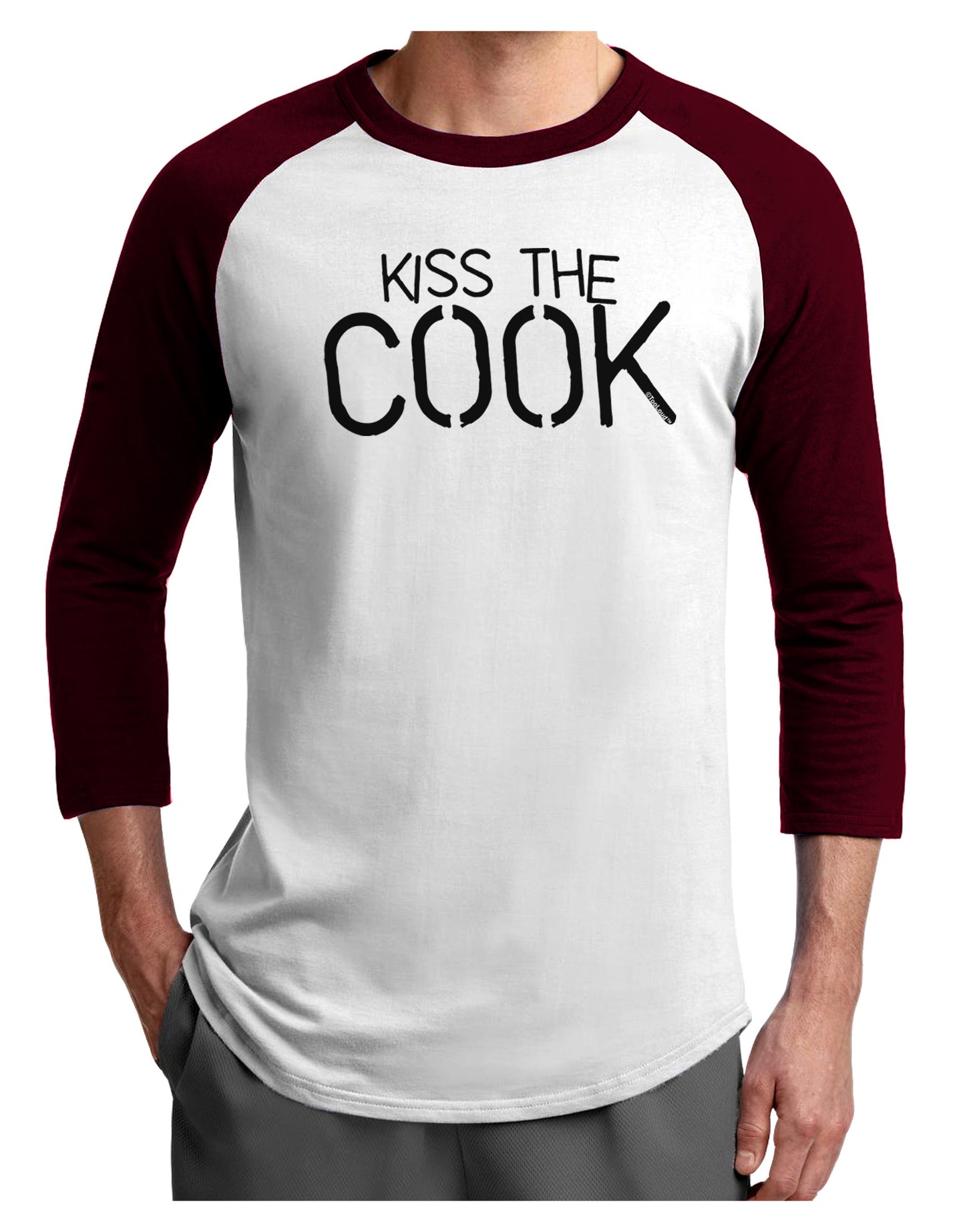 Kiss the Cook Grill Master - Text Adult Raglan Shirt-Raglan Shirt-TooLoud-White-Cardinal-X-Small-Davson Sales
