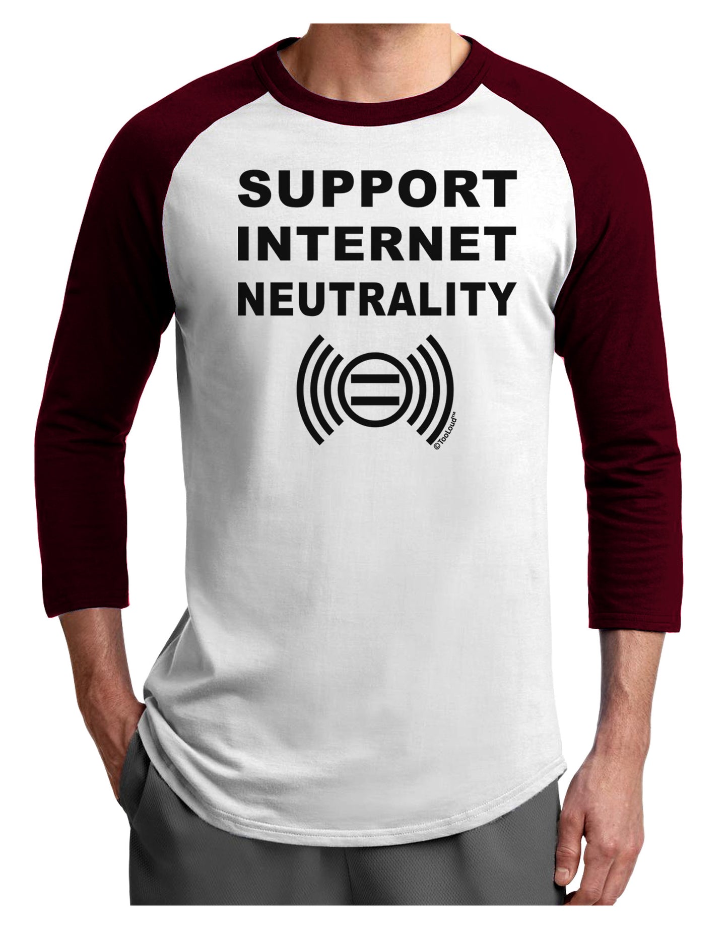Support Internet Neutrality Adult Raglan Shirt-TooLoud-White-Cardinal-X-Small-Davson Sales