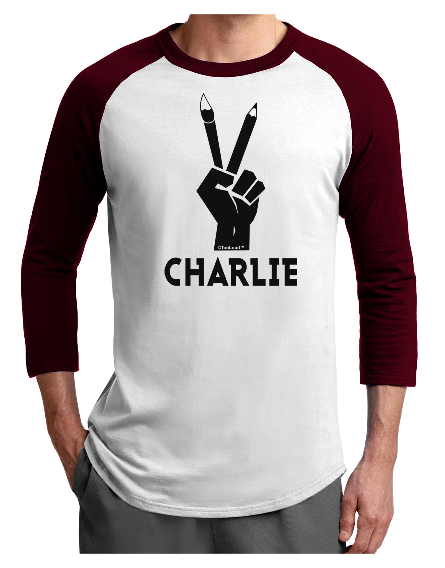 Hand Peace Sign - Charlie Design Adult Raglan Shirt by TooLoud-TooLoud-White-Cardinal-X-Small-Davson Sales