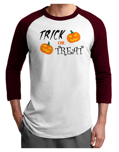 Trick or Treat Pumpkins Adult Raglan Shirt-TooLoud-White-Cardinal-X-Small-Davson Sales