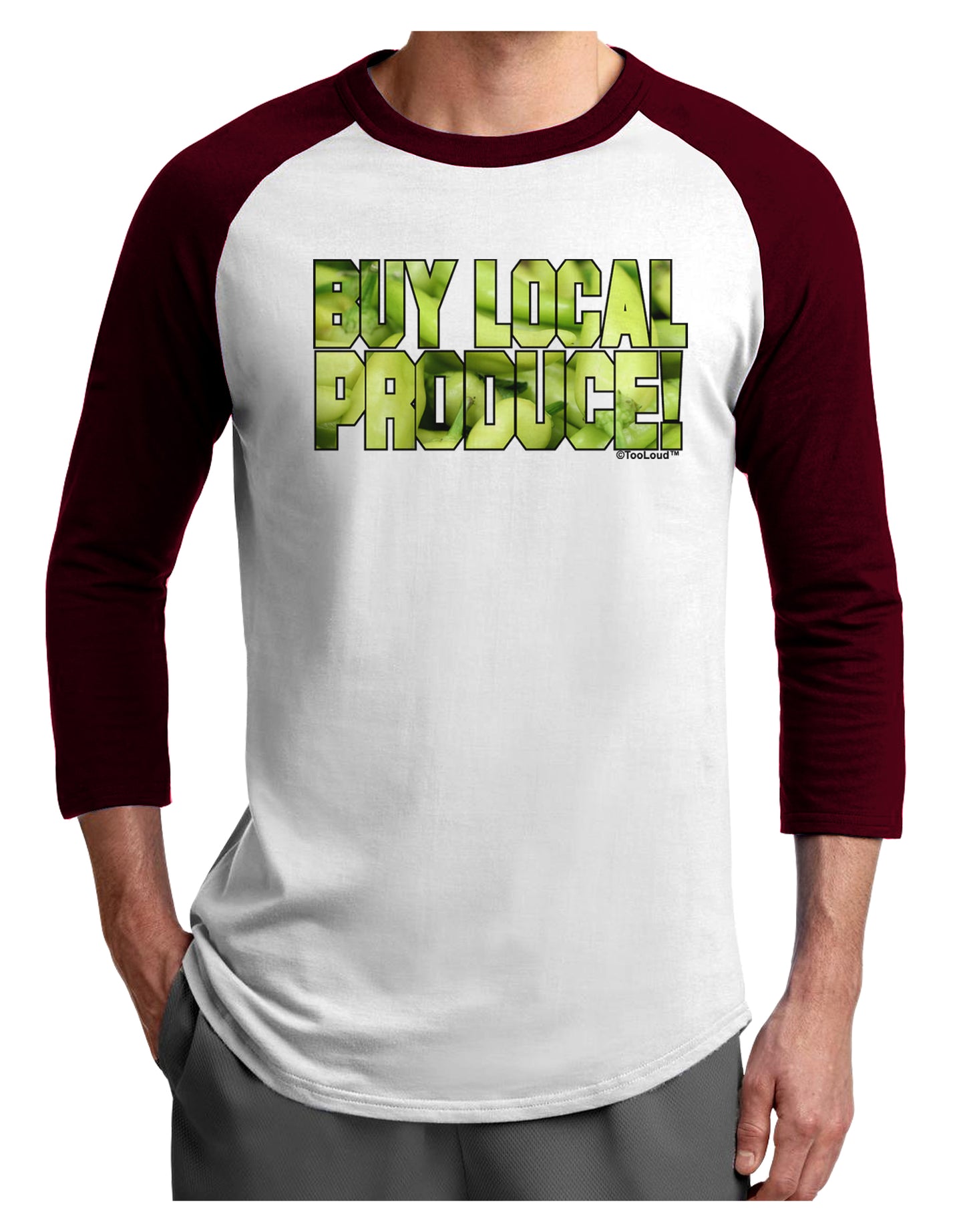 Buy Local - Jalapenos Text Adult Raglan Shirt-TooLoud-White-Cardinal-X-Small-Davson Sales