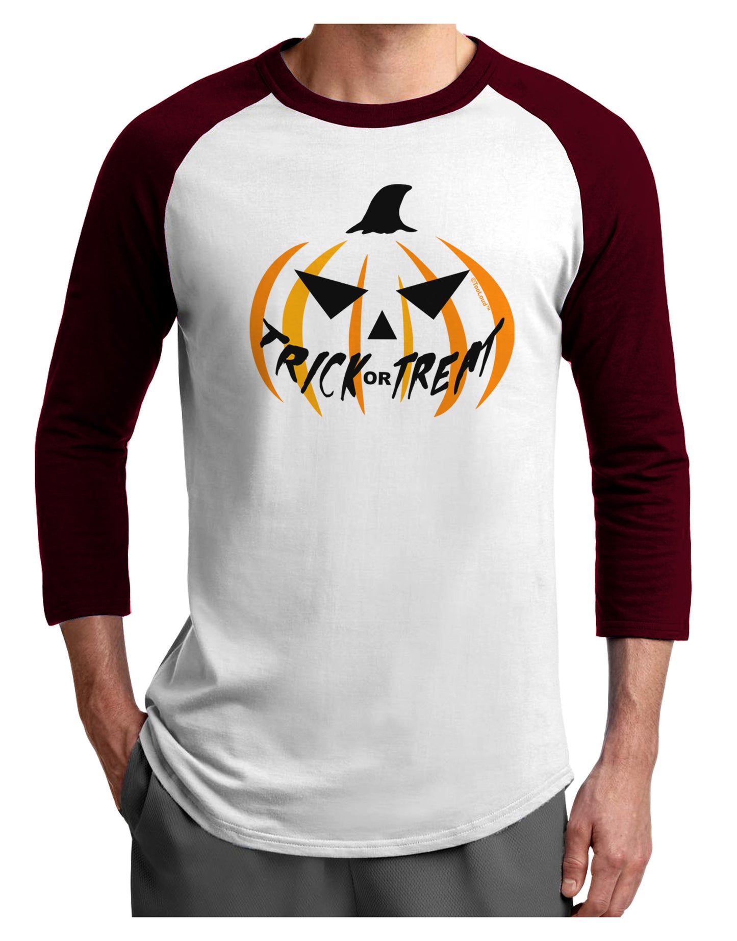 Trick or Treat Jack Adult Raglan Shirt-Raglan Shirt-TooLoud-White-Cardinal-X-Small-Davson Sales