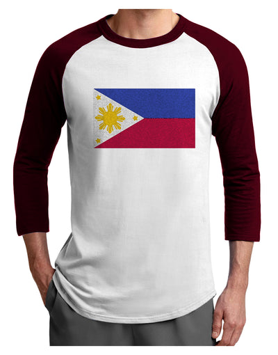 TooLoud Distressed Philippines Flag Adult Raglan Shirt-Mens-Tshirts-TooLoud-White-Cardinal-X-Small-Davson Sales