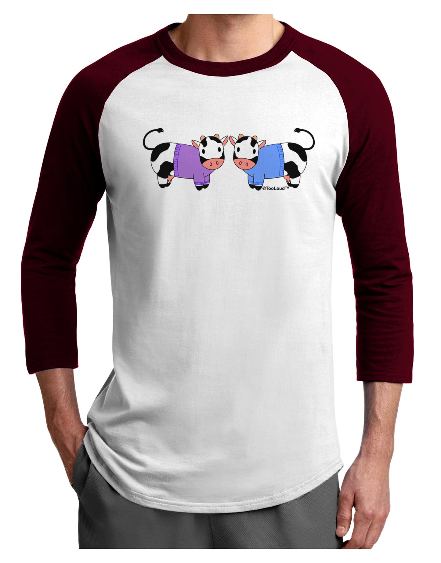 Cute Pair of Sweater Cows Adult Raglan Shirt-TooLoud-White-Cardinal-X-Small-Davson Sales