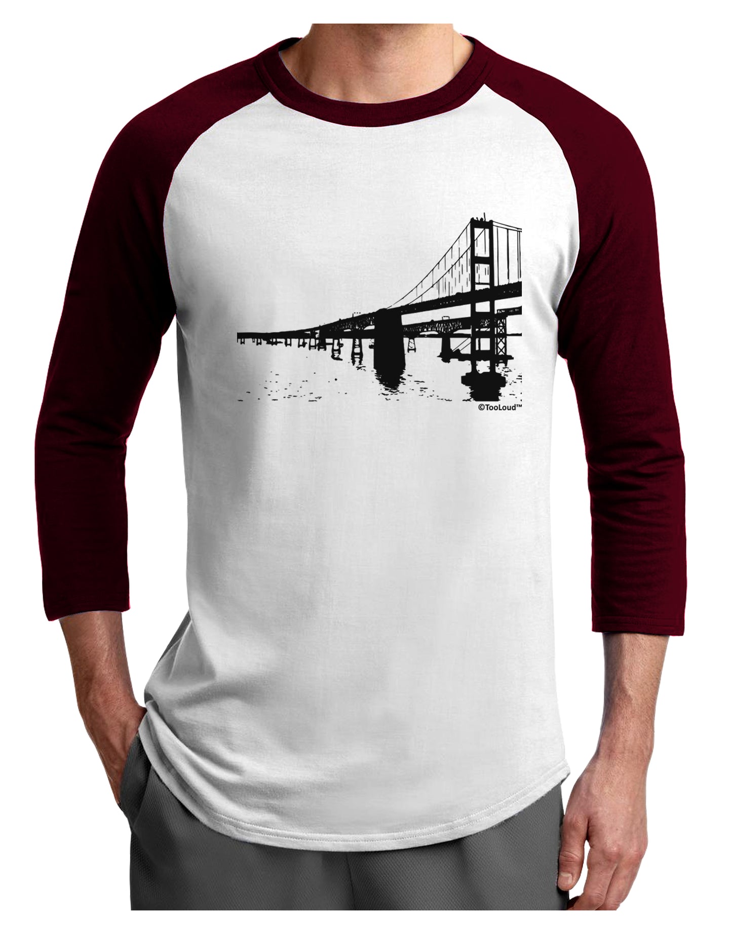 Bay Bridge Cutout Design Adult Raglan Shirt by TooLoud-TooLoud-White-Cardinal-X-Small-Davson Sales