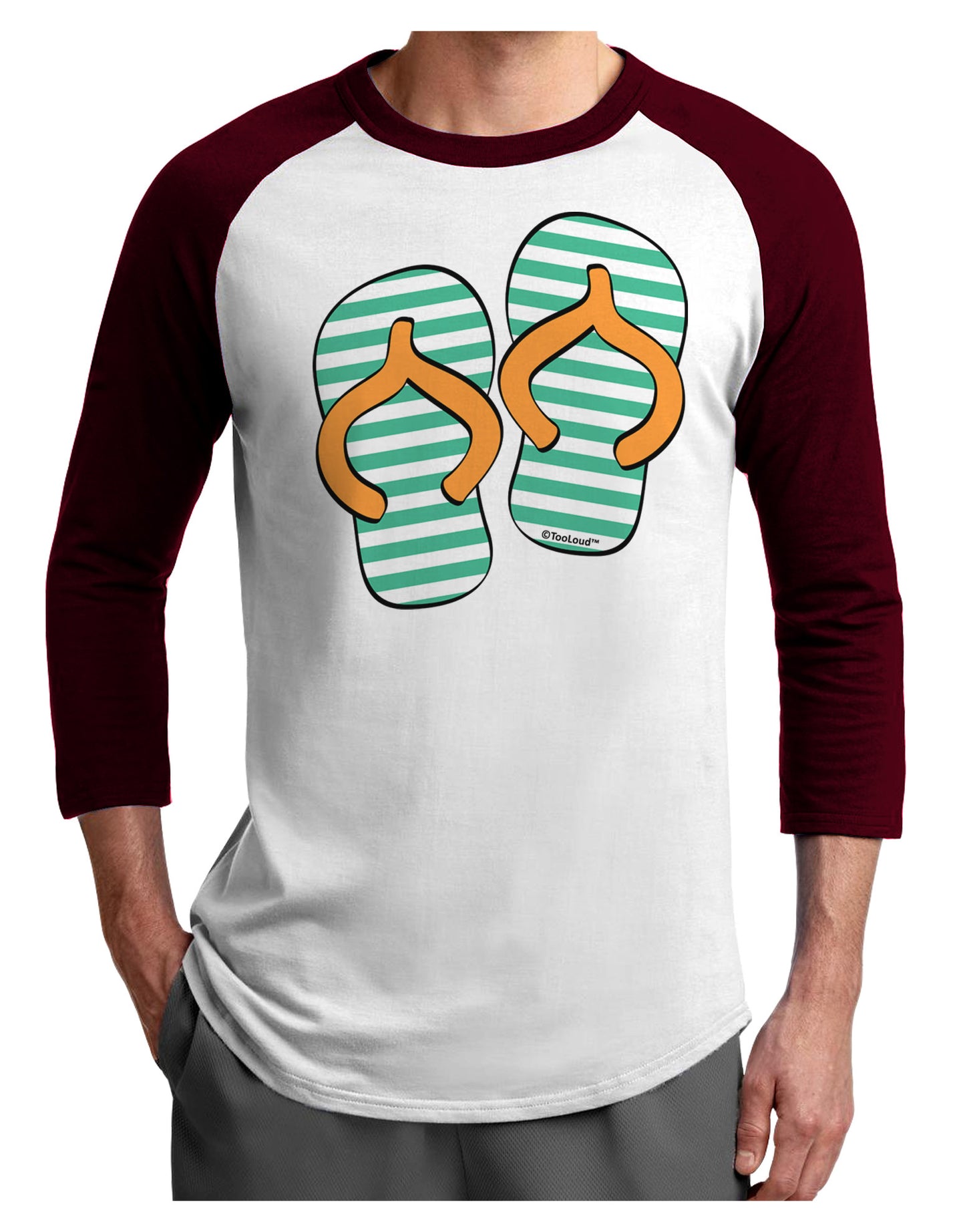Striped Flip Flops - Teal and Orange Adult Raglan Shirt-TooLoud-White-Cardinal-X-Small-Davson Sales
