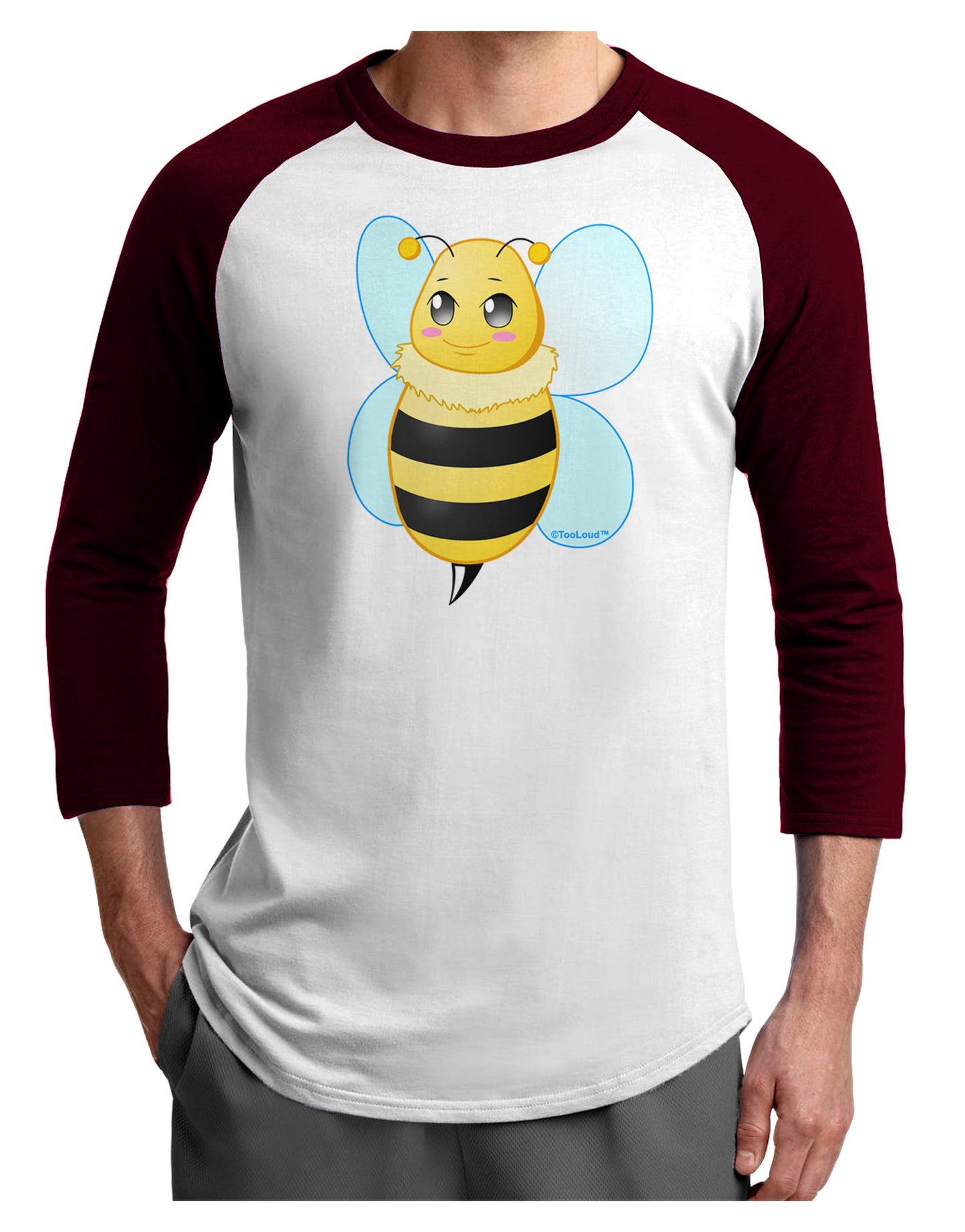 Cute Bee Adult Raglan Shirt-TooLoud-White-Cardinal-X-Small-Davson Sales