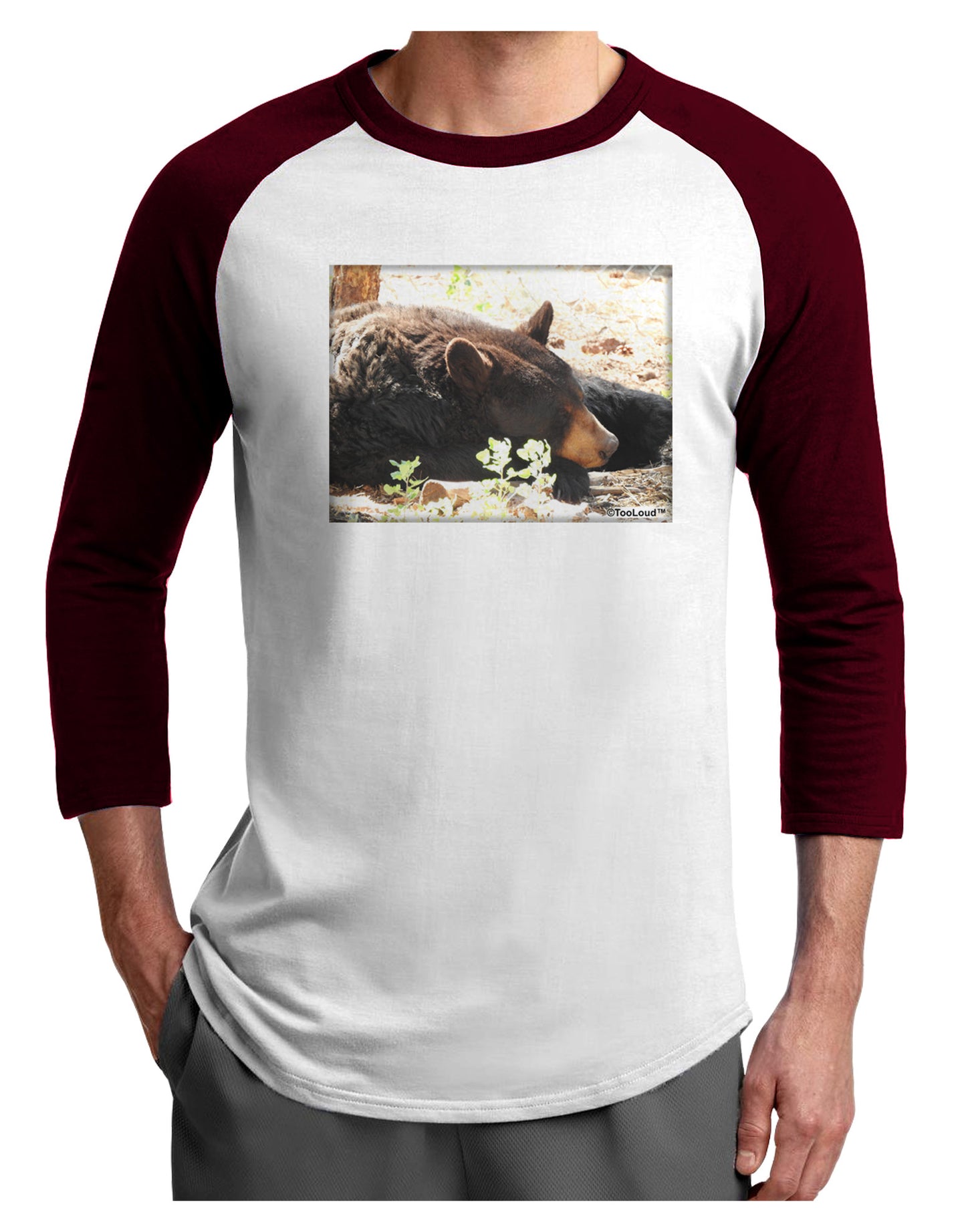 Laying Black Bear Adult Raglan Shirt-Raglan Shirt-TooLoud-White-Cardinal-X-Small-Davson Sales