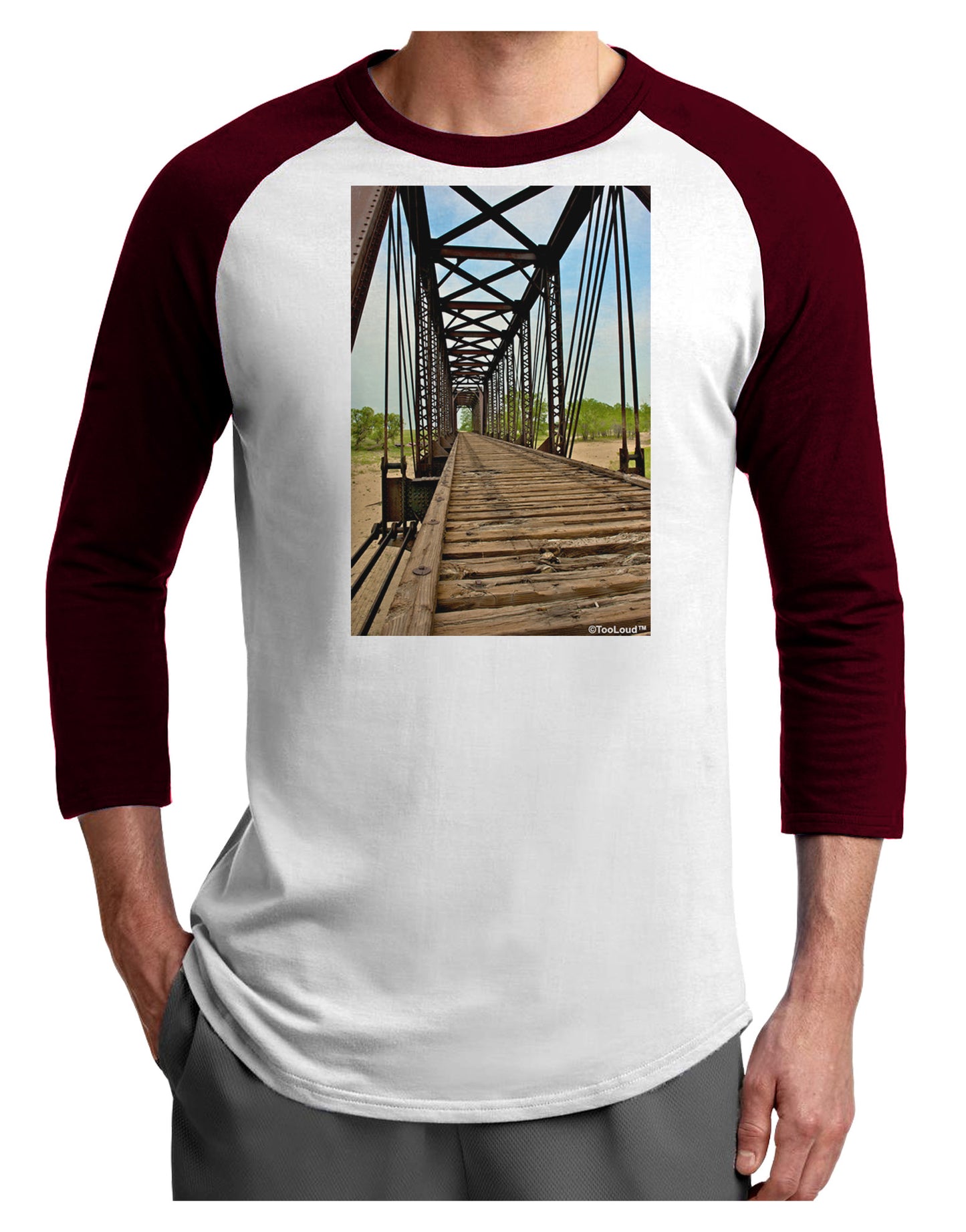 Colorado Landscape Bridge Adult Raglan Shirt-TooLoud-White-Cardinal-X-Small-Davson Sales