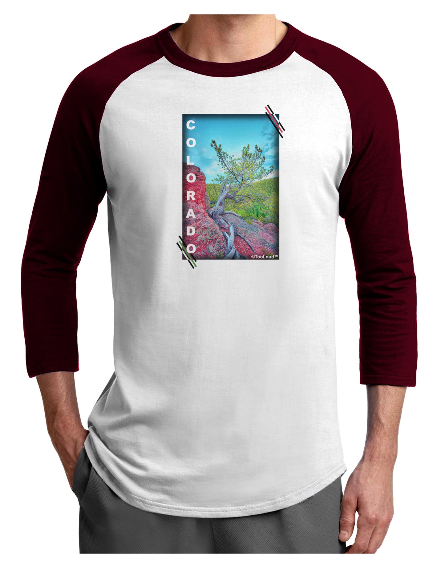 CO Cliffside Tree Text Adult Raglan Shirt-Raglan Shirt-TooLoud-White-Cardinal-X-Small-Davson Sales