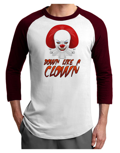 Down Like a Clown Adult Raglan Shirt-TooLoud-White-Cardinal-X-Small-Davson Sales