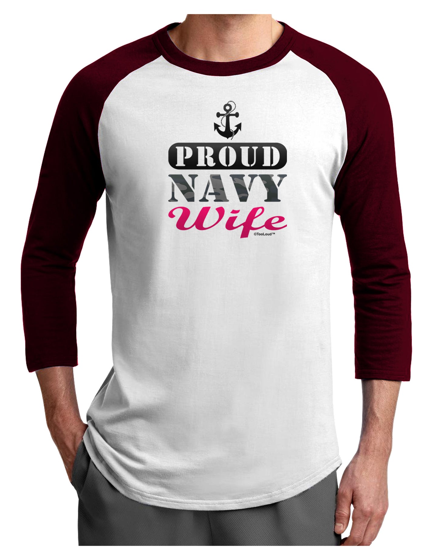 Proud Navy Wife Adult Raglan Shirt-Raglan Shirt-TooLoud-White-Cardinal-X-Small-Davson Sales
