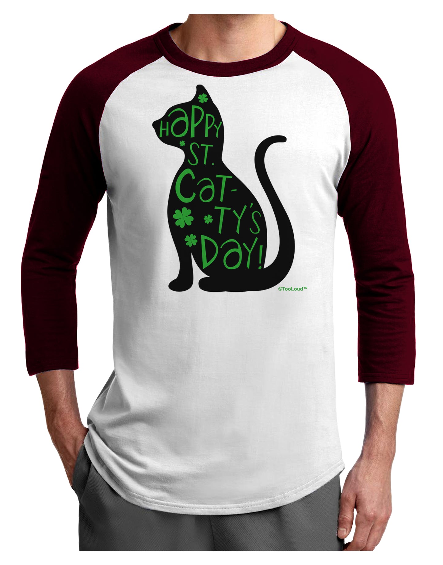 Happy St. Catty's Day - St. Patrick's Day Cat Adult Raglan Shirt by TooLoud-Mens T-Shirt-TooLoud-White-Cardinal-X-Small-Davson Sales