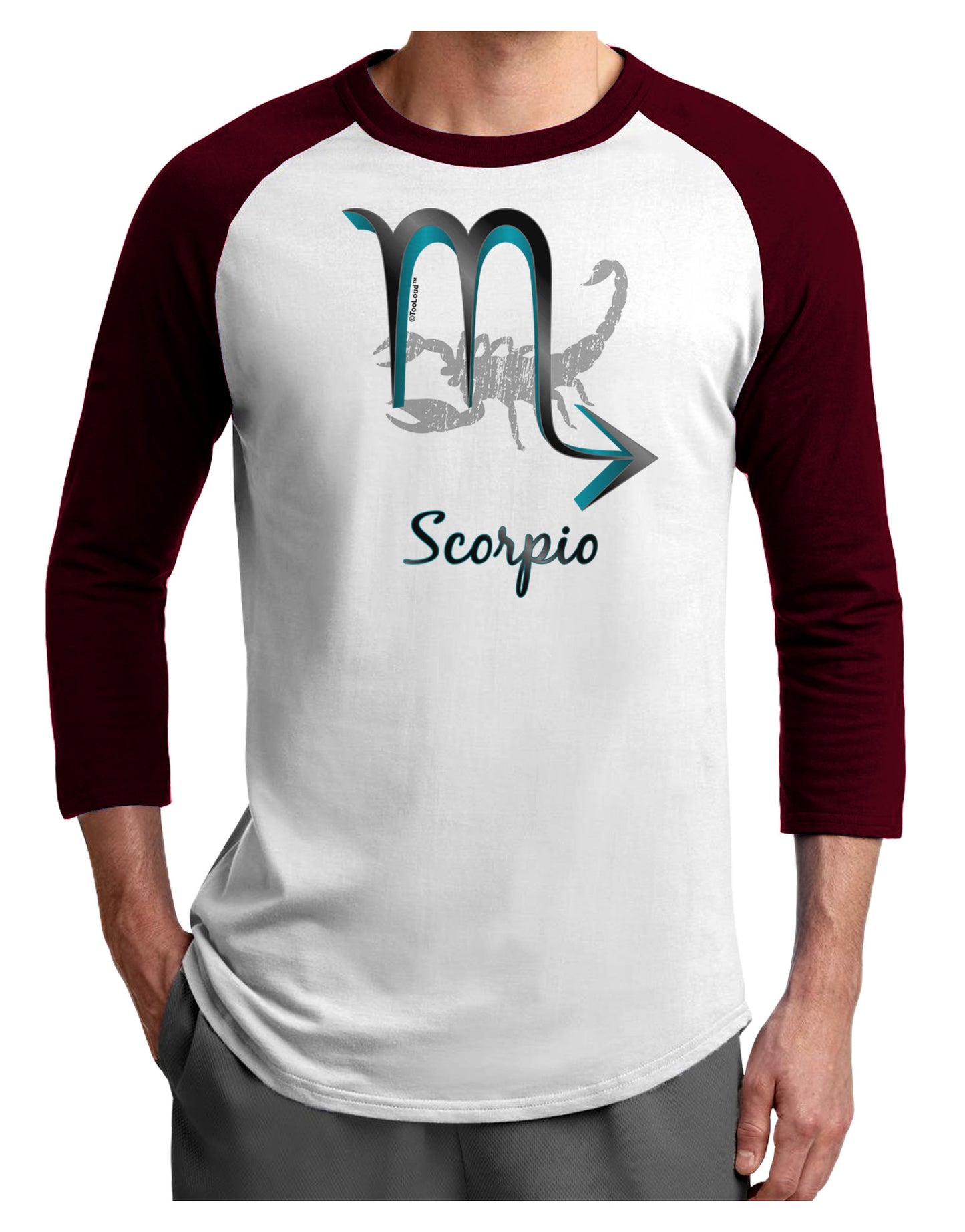 Scorpio Symbol Adult Raglan Shirt-TooLoud-White-Cardinal-X-Small-Davson Sales