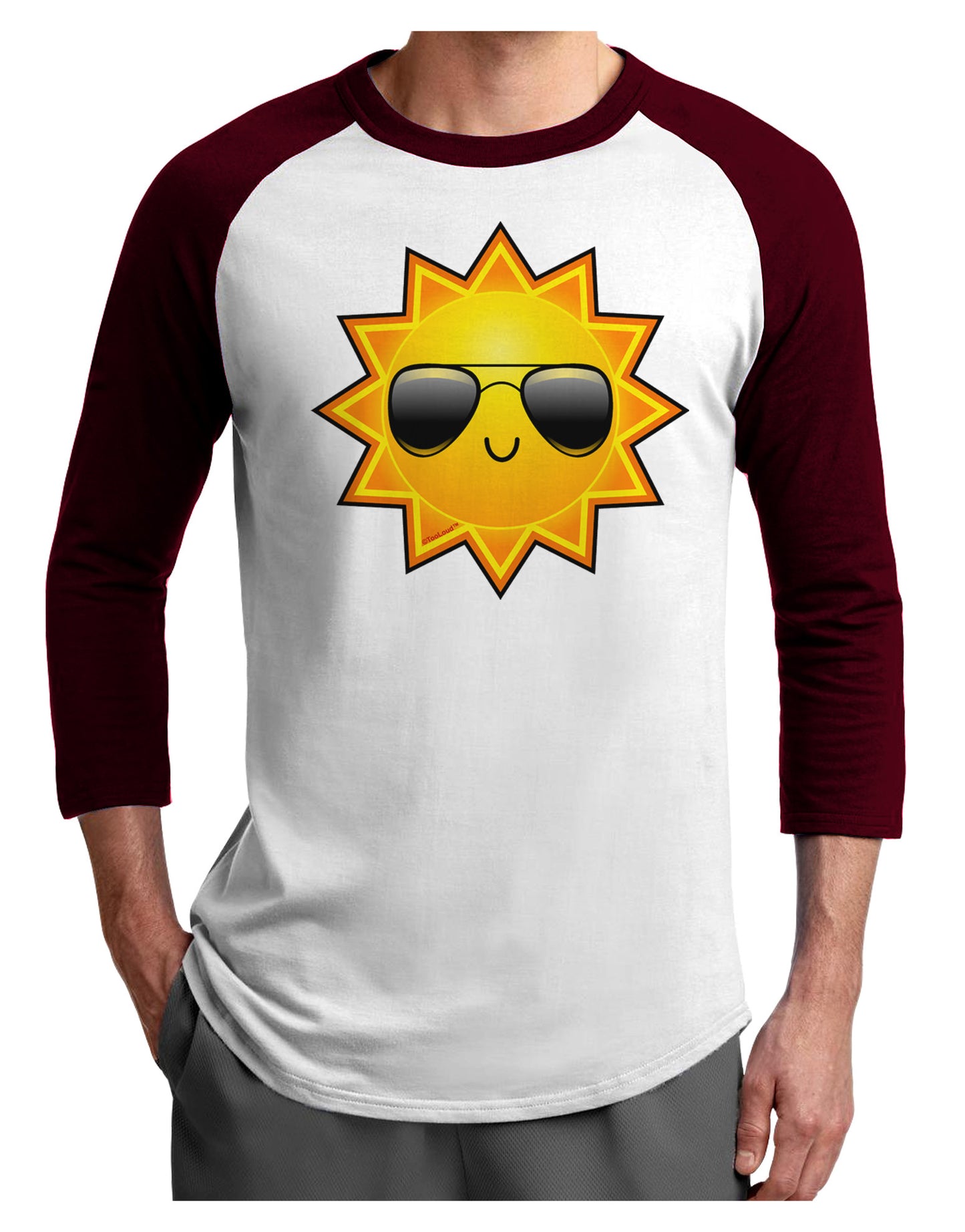 Sun With Sunglasses Adult Raglan Shirt-Raglan Shirt-TooLoud-White-Cardinal-X-Small-Davson Sales