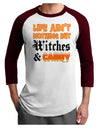 TooLoud Witches and Candy Color Adult Raglan Shirt-TooLoud-White-Cardinal-X-Small-Davson Sales