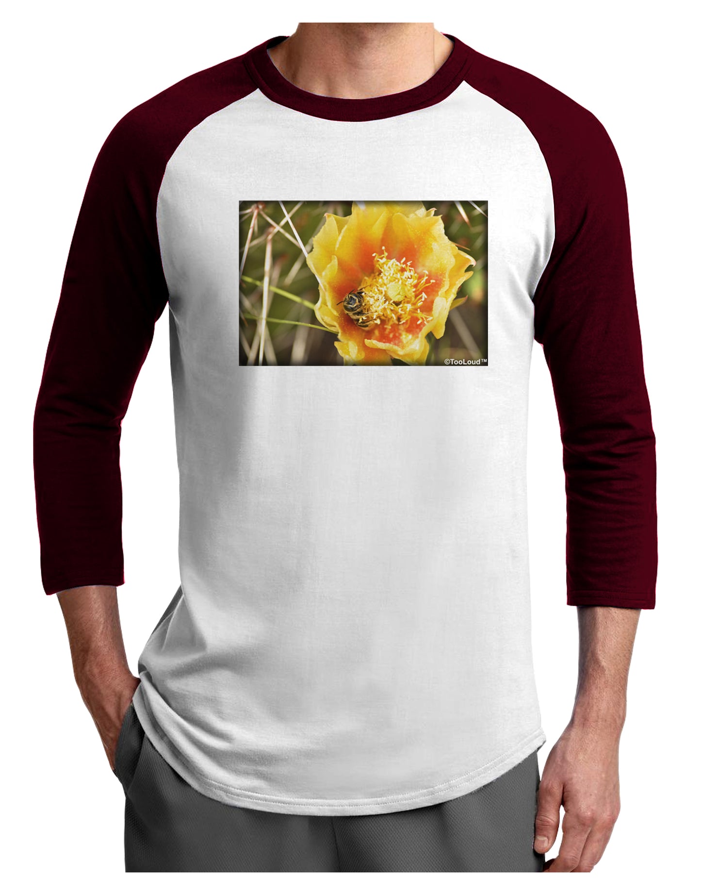 Bee Cactus Adult Raglan Shirt-Raglan Shirt-TooLoud-White-Cardinal-X-Small-Davson Sales
