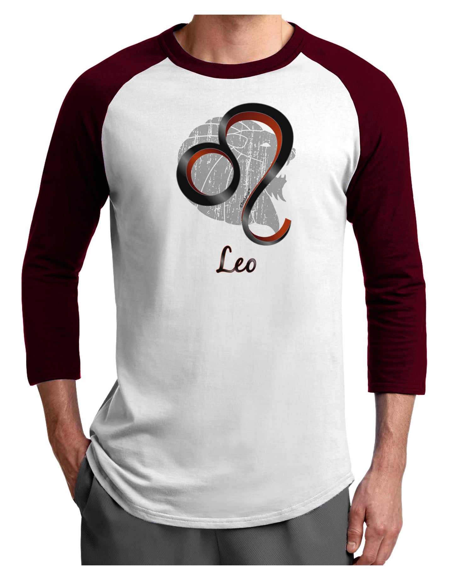 Leo Symbol Adult Raglan Shirt-TooLoud-White-Cardinal-X-Small-Davson Sales