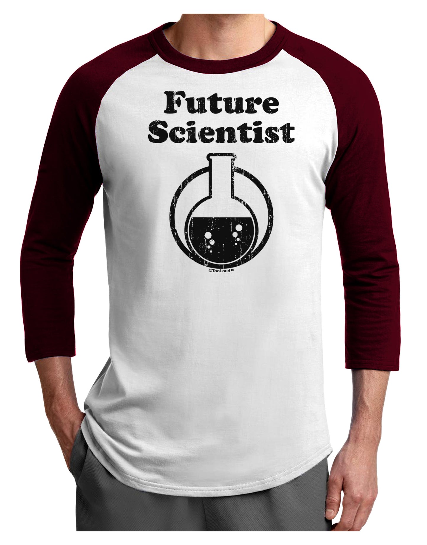 Future Scientist Distressed Adult Raglan Shirt-TooLoud-White-Cardinal-X-Small-Davson Sales