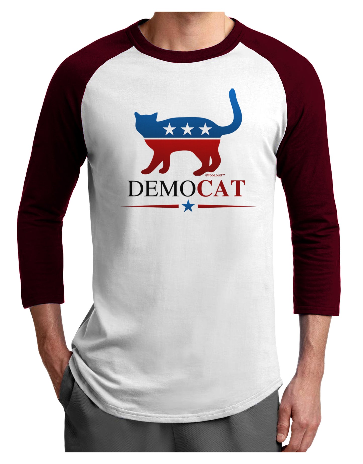 DemoCAT Adult Raglan Shirt-Raglan Shirt-TooLoud-White-Cardinal-X-Small-Davson Sales