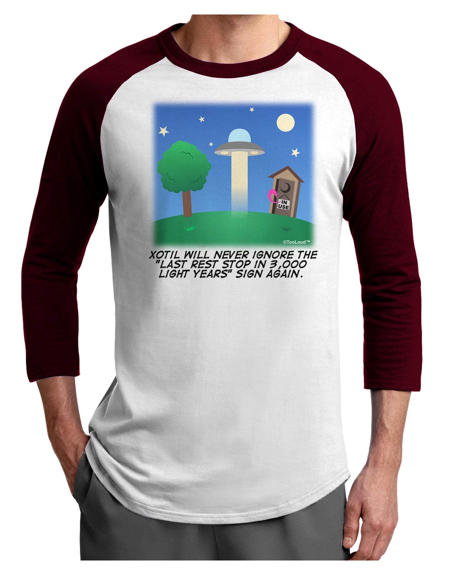 UFO Stopping At an Out-house Text Adult Raglan Shirt by TooLoud-TooLoud-White-Cardinal-X-Small-Davson Sales