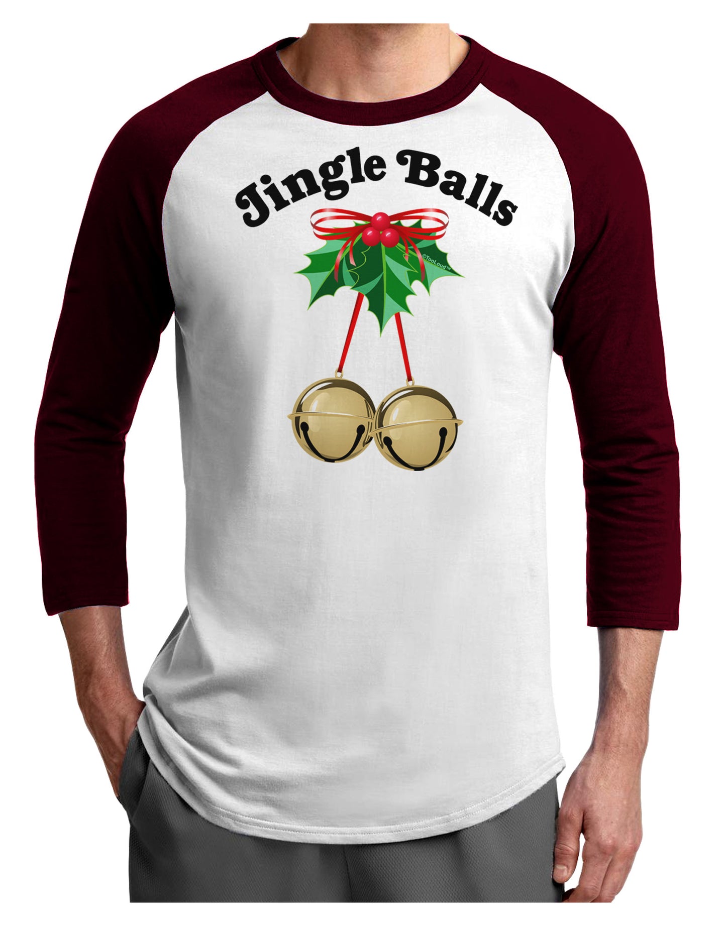 Jingle Balls with Text Adult Raglan Shirt-Raglan Shirt-TooLoud-White-Cardinal-X-Small-Davson Sales