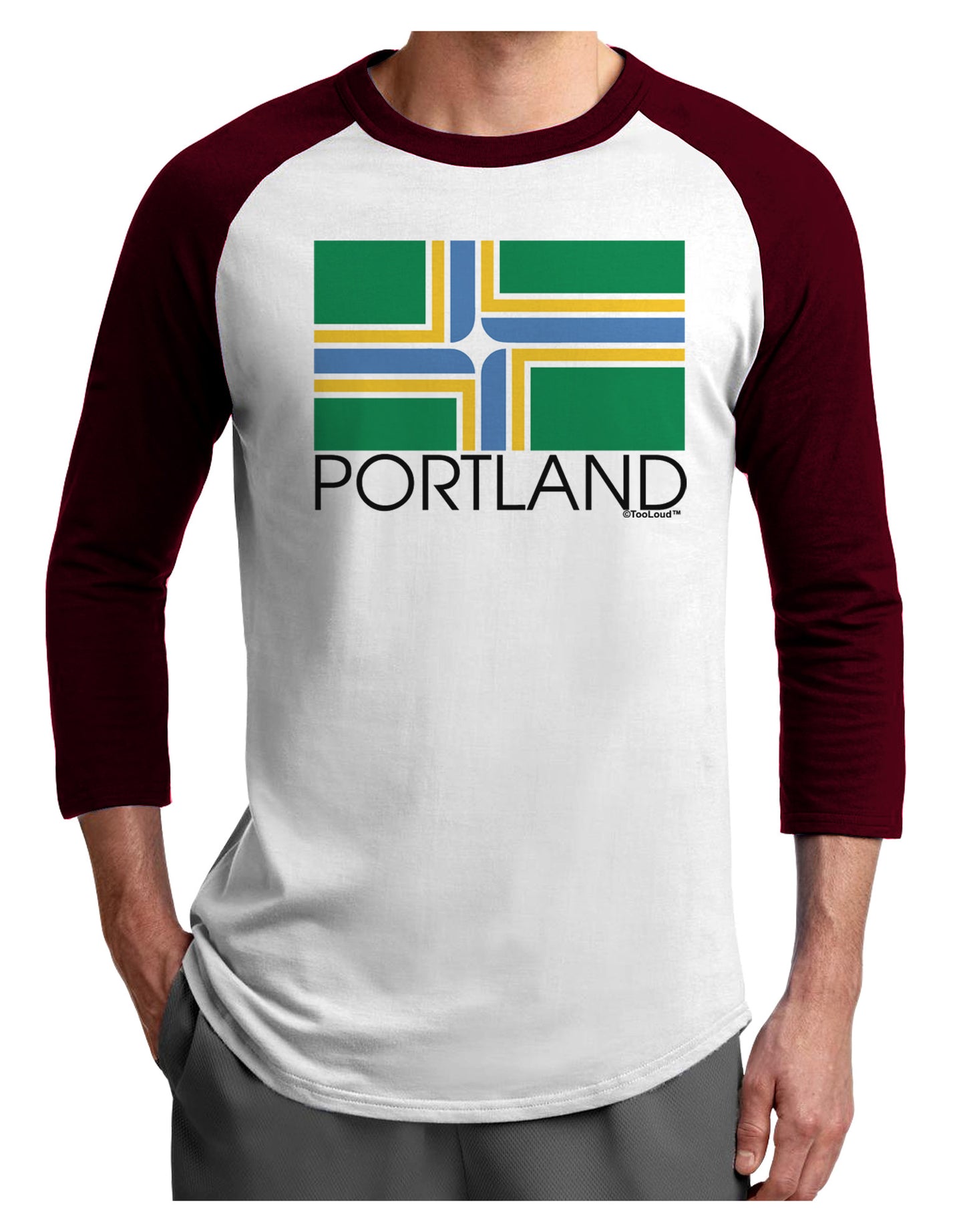Portland Oregon Flag Text Adult Raglan Shirt-TooLoud-White-Cardinal-X-Small-Davson Sales