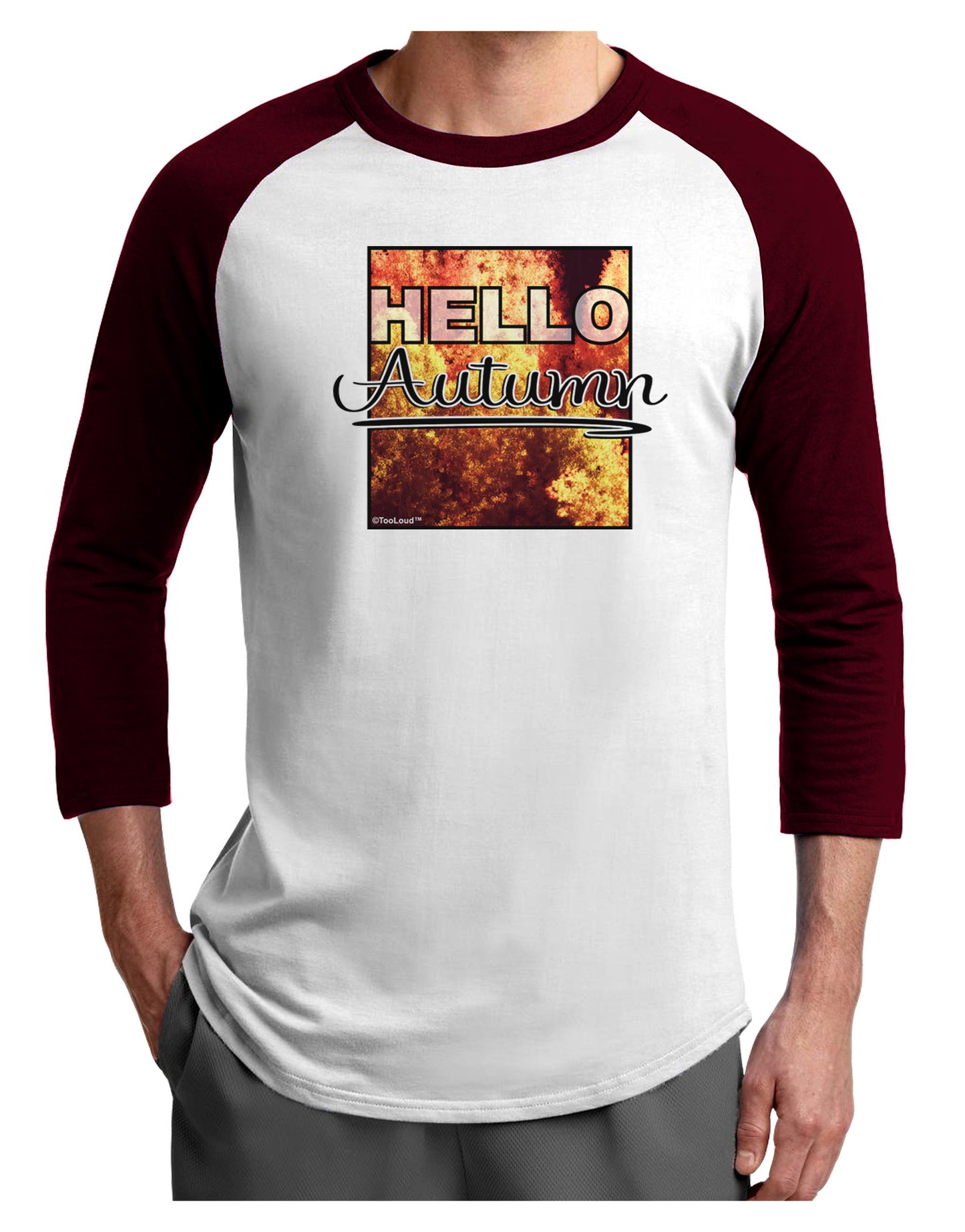 Hello Autumn Adult Raglan Shirt-Raglan Shirt-TooLoud-White-Cardinal-X-Small-Davson Sales
